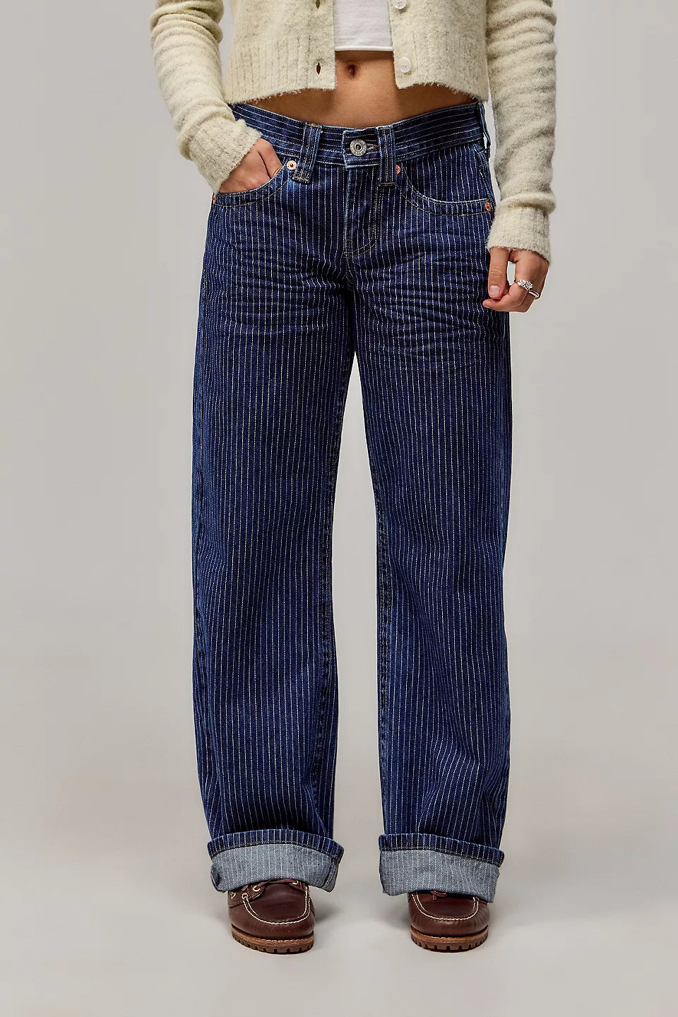 Dahlia | Pinstripe Wide-Leg Jeans Navy