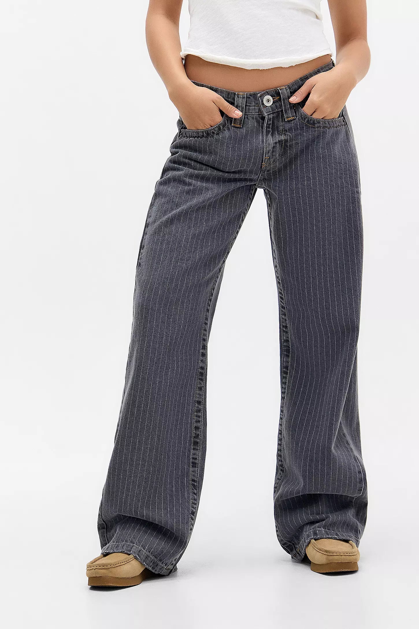 Dahlia | Pinstripe Wide-Leg Jeans Grey