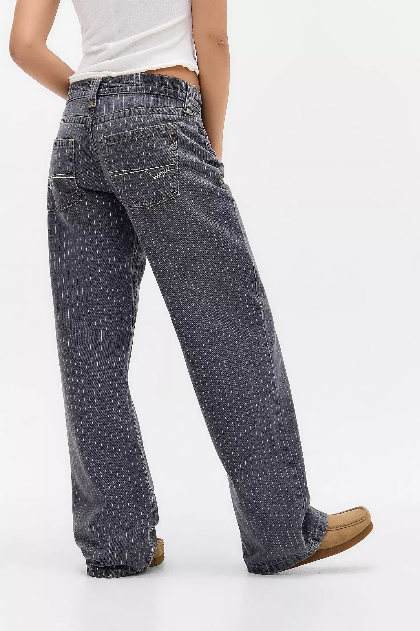 Dahlia | Pinstripe Wide-Leg Jeans Grey