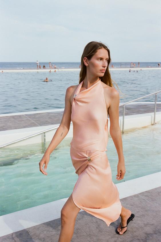 Amira | Satin Halter Top Mango