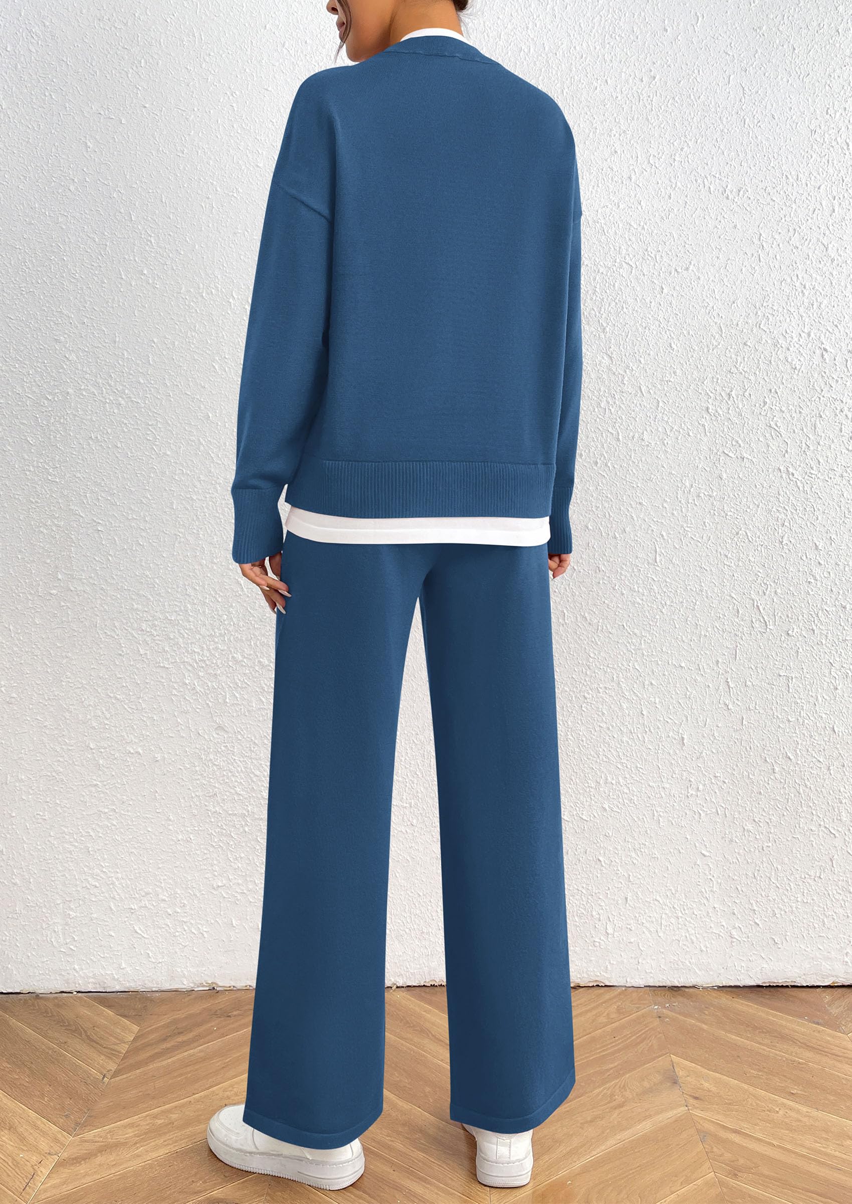 Chichi Two Piece Matching Sweater Lounge Sets Knit Long Sleeve Pullover Tops Wide Leg Pants Grey Blue