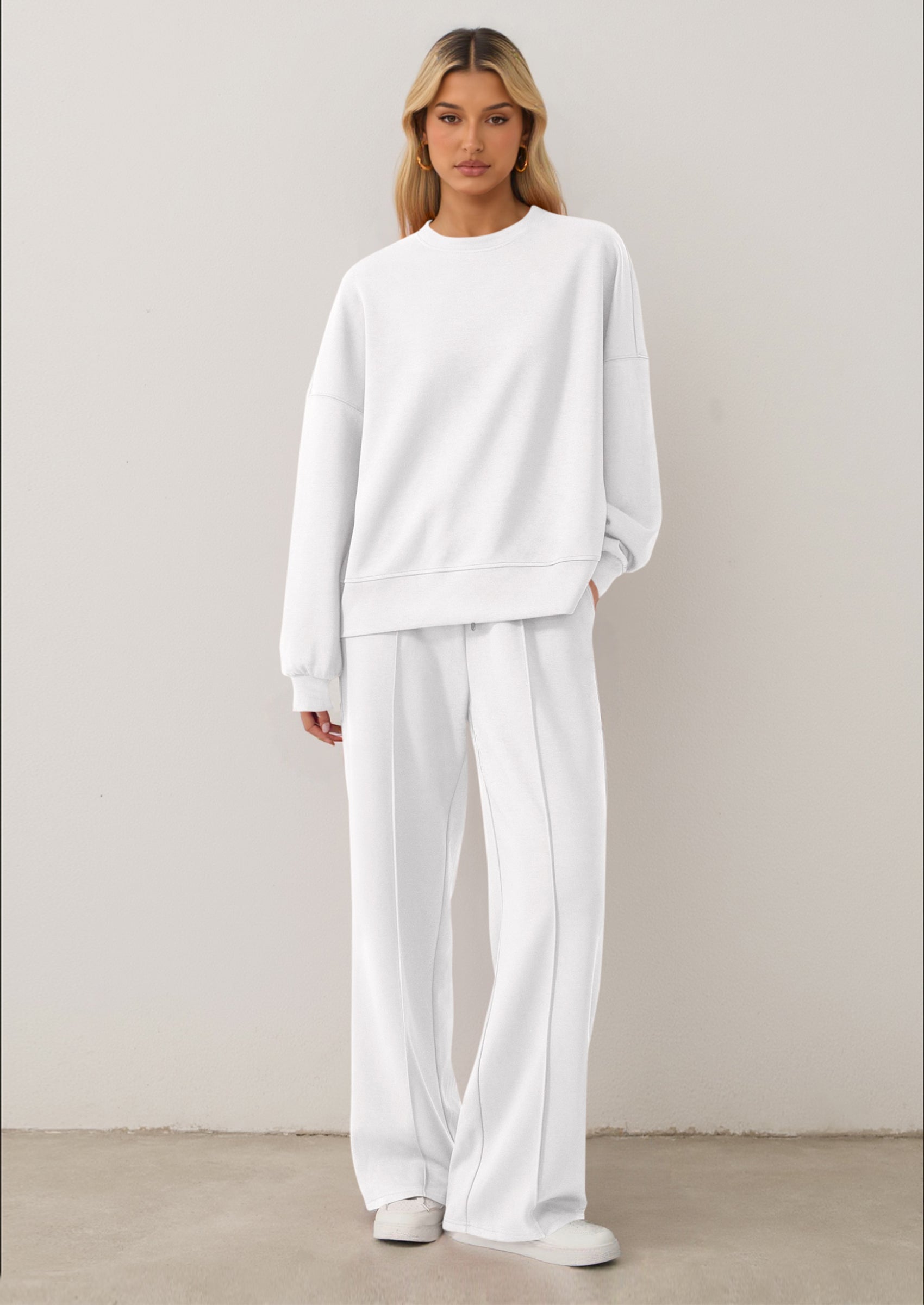 Chichi 2 Piece Sets For Women Fall Trendy Long Sleeve Sweatshirt Wide Leg Pants Loungewear Set Matching Sweatsuit White
