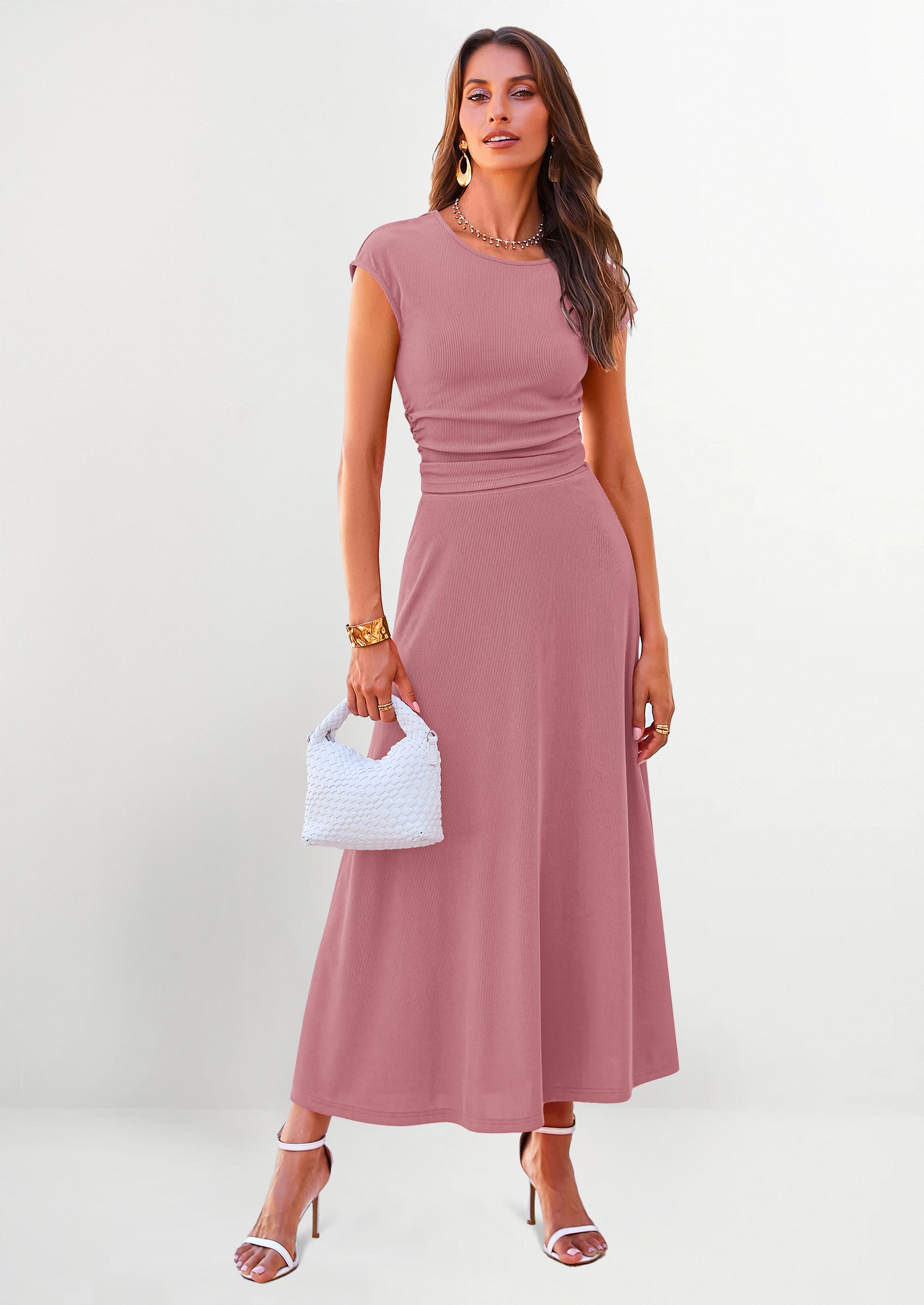 Chichi Summer Two Piece Skirt Set for Women Dressy Casual Knit Matching Travel Spring Vacation Lounge Outfits Dusty Pink
