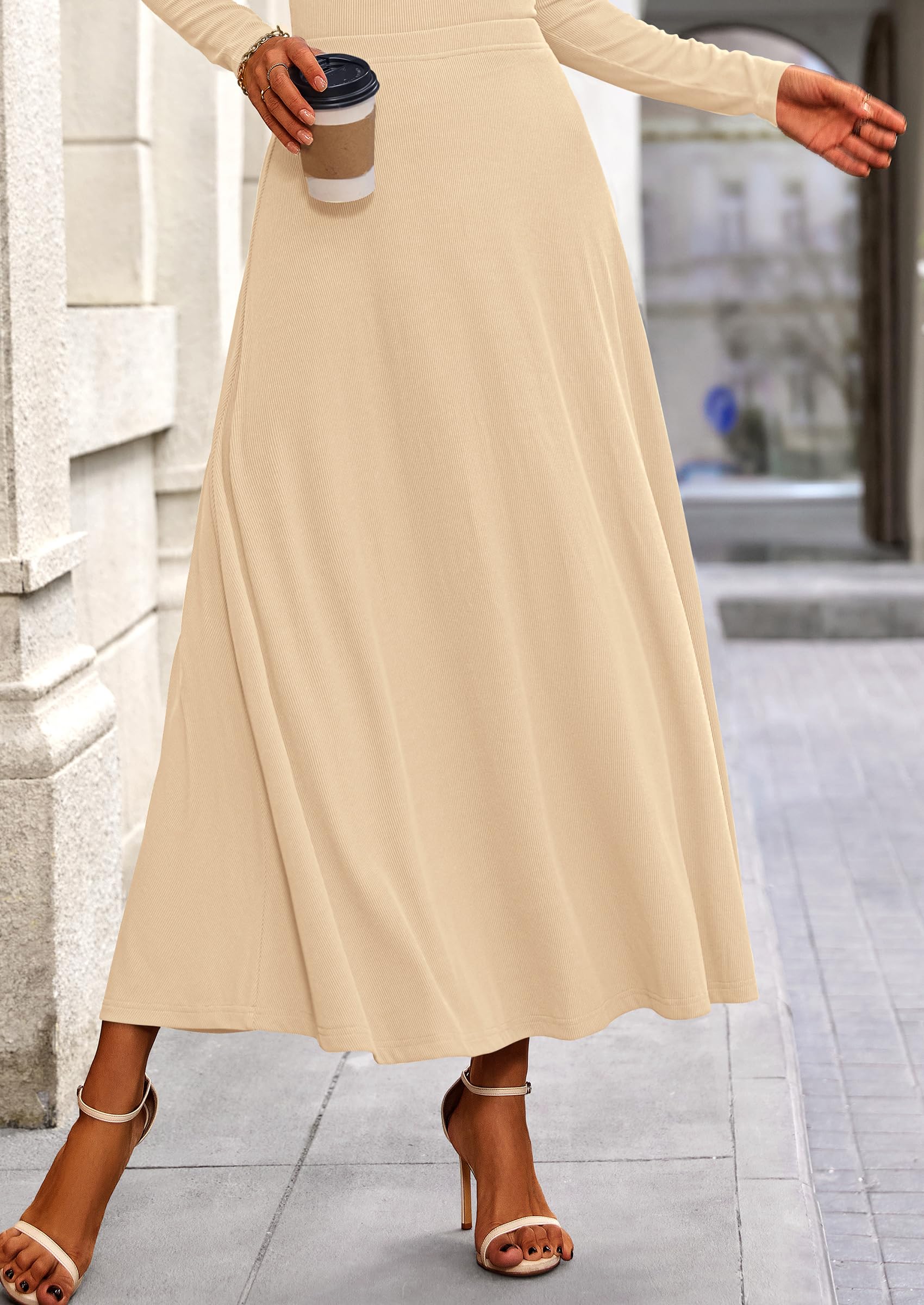 Chichi 2 Piece Casual Ribbed Knit Long Sleeve Crop Tops Maxi Flowy Skirts Matching Sets