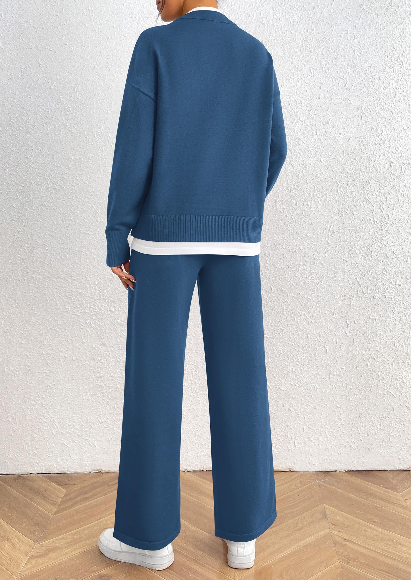 Chichi Two Piece Matching Sweater Lounge Sets Knit Long Sleeve Pullover Tops Wide Leg Pants Grey Blue
