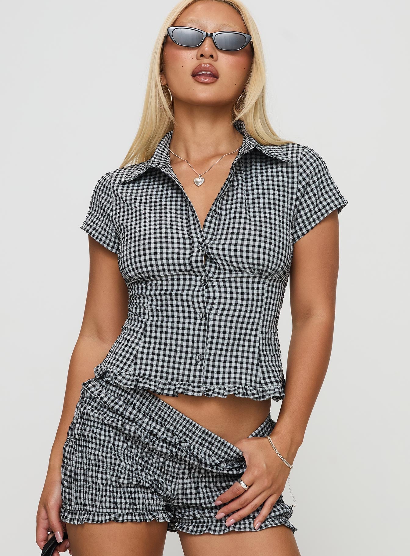 Claudia | Gingham Cropped Blouse Black