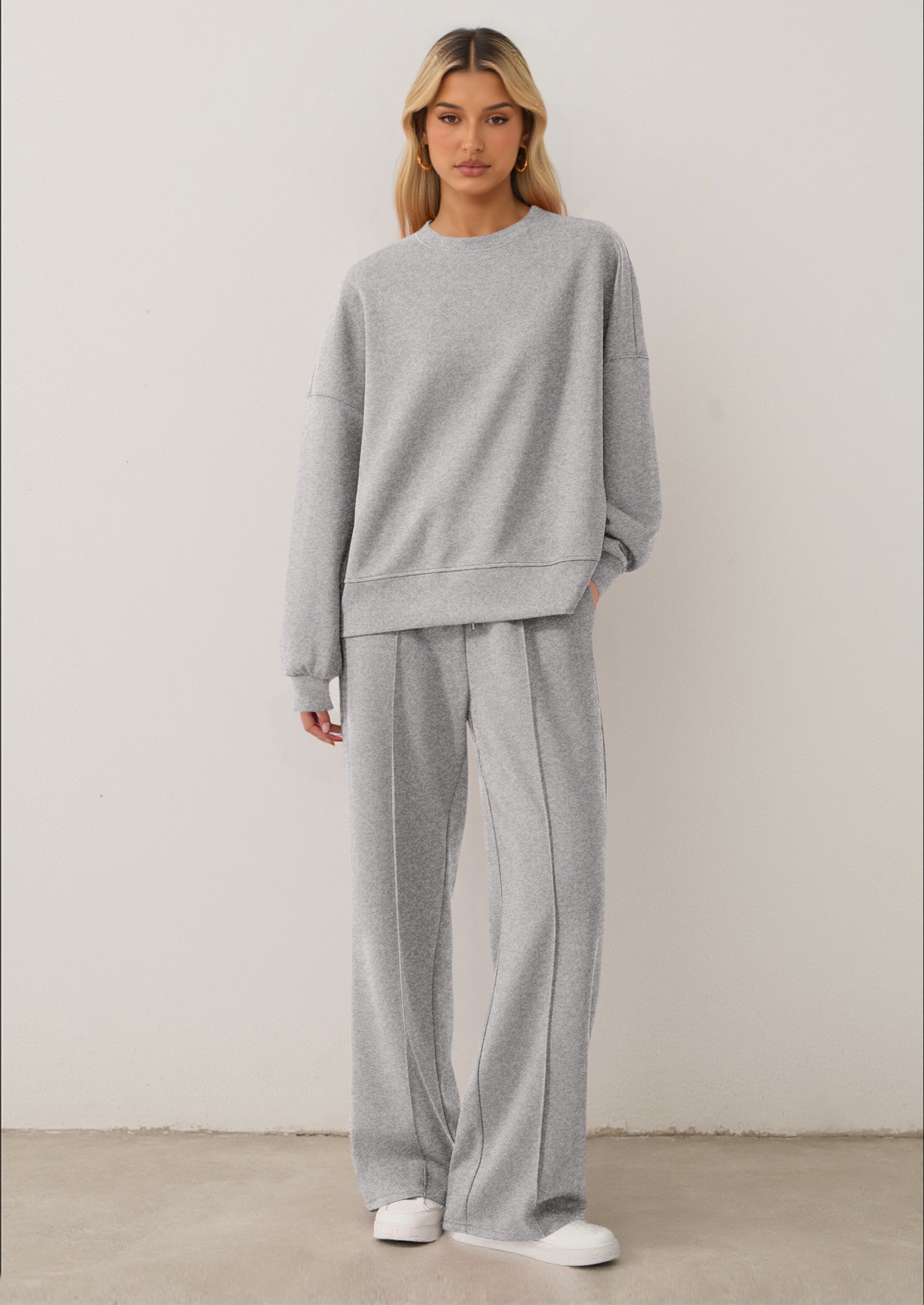 Chichi 2 Piece Sets For Women Fall Trendy Long Sleeve Sweatshirt Wide Leg Pants Loungewear Set Matching Sweatsuit Grey
