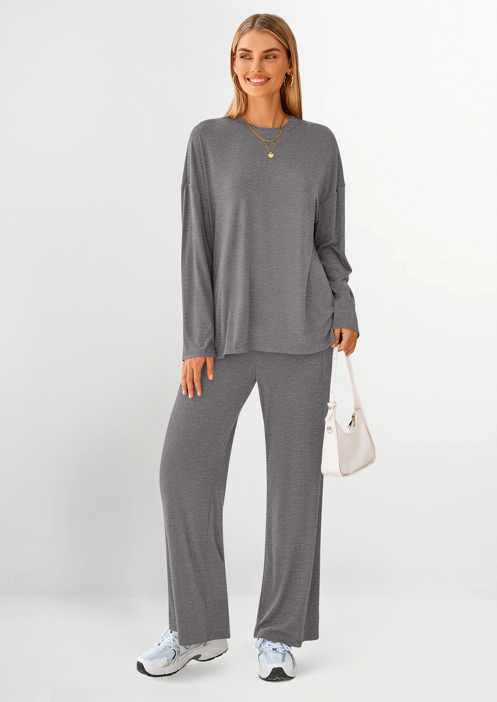 Chichi Women's Two Piece Lounge Sets Matching Long Sleeve Shirts Wide Leg Pants Tracksuits Travel Outfits Fall Clothes Light Coffee