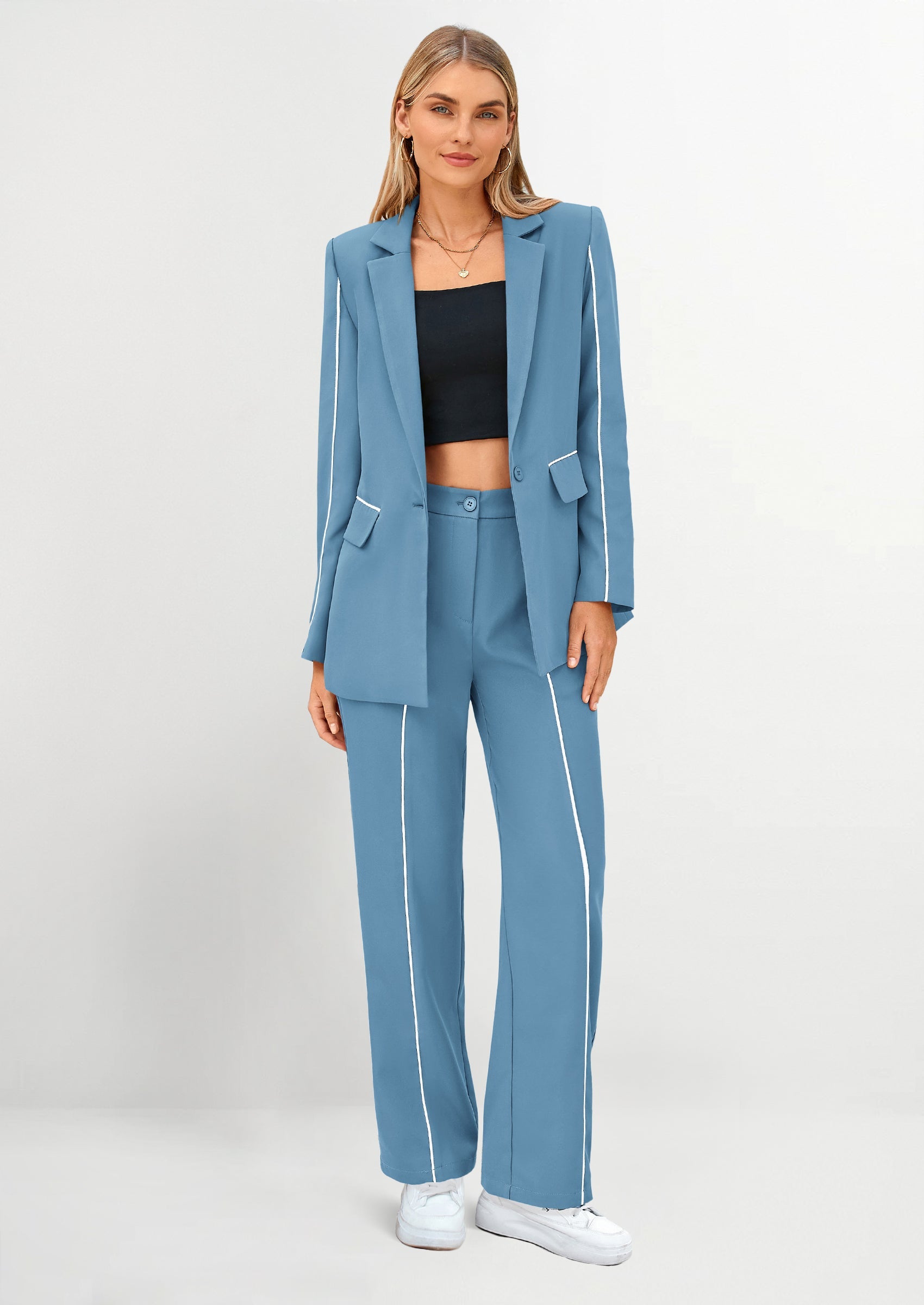 Chichi 2 Piece Blazer Outfits Business Casual Oversized Jacket Wide Leg Work Pants Dressy Suit Set Wine Red