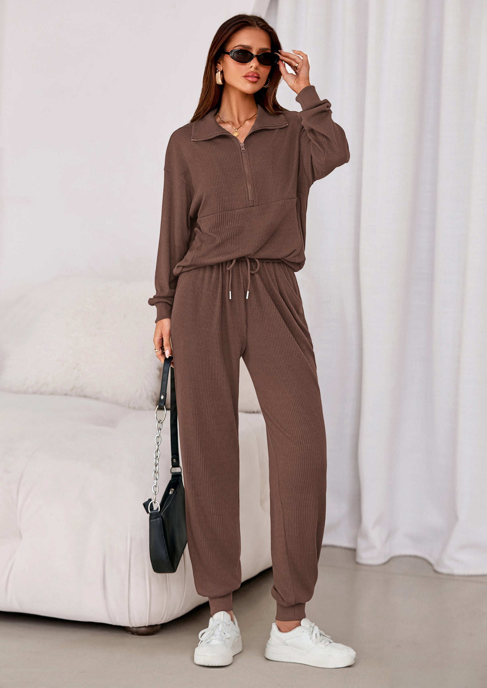 Chichi Women's Fall 2 Piece Lounge Sets Zip Up Sweatshirt Jogger Pants Sweat Track Suits Travel Outfit Winter Clothing