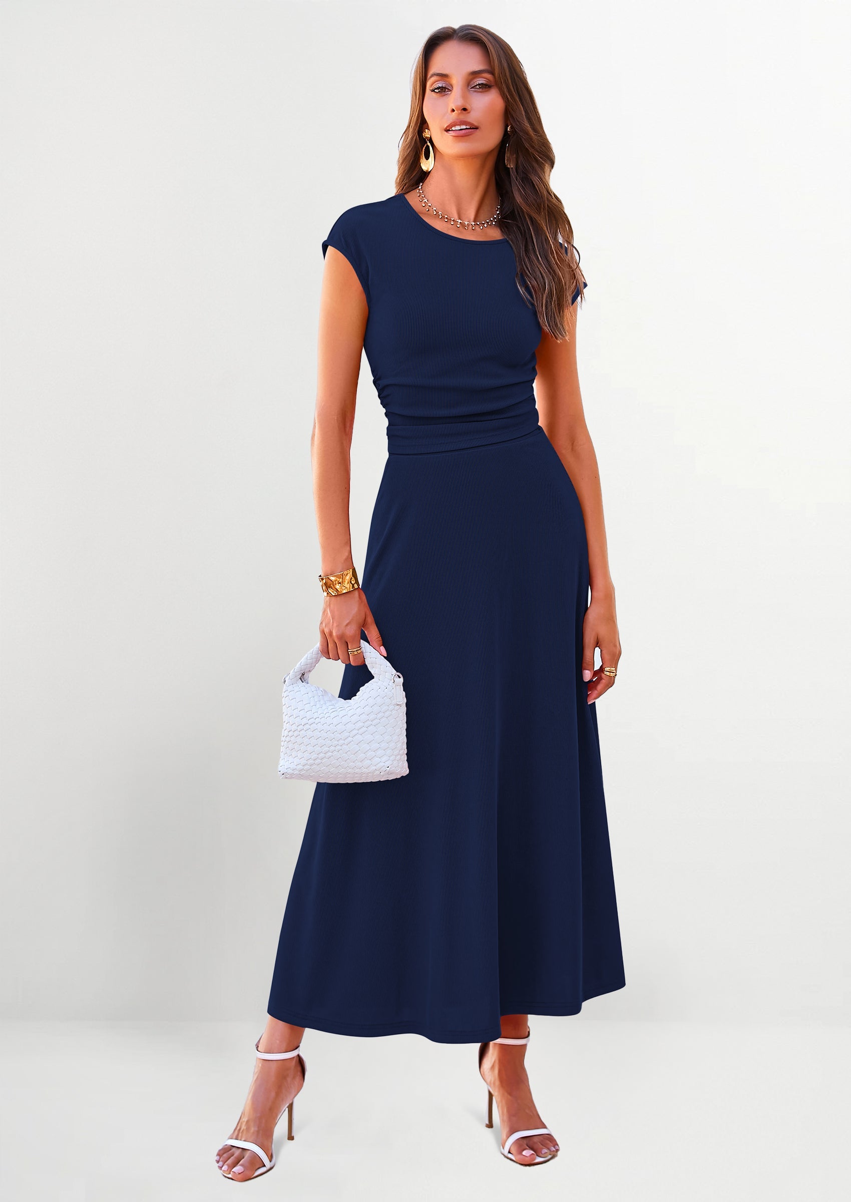 Chichi Summer Two Piece Skirt Set for Women Dressy Casual Knit Matching Travel Spring Vacation Lounge Outfits Dark Blue