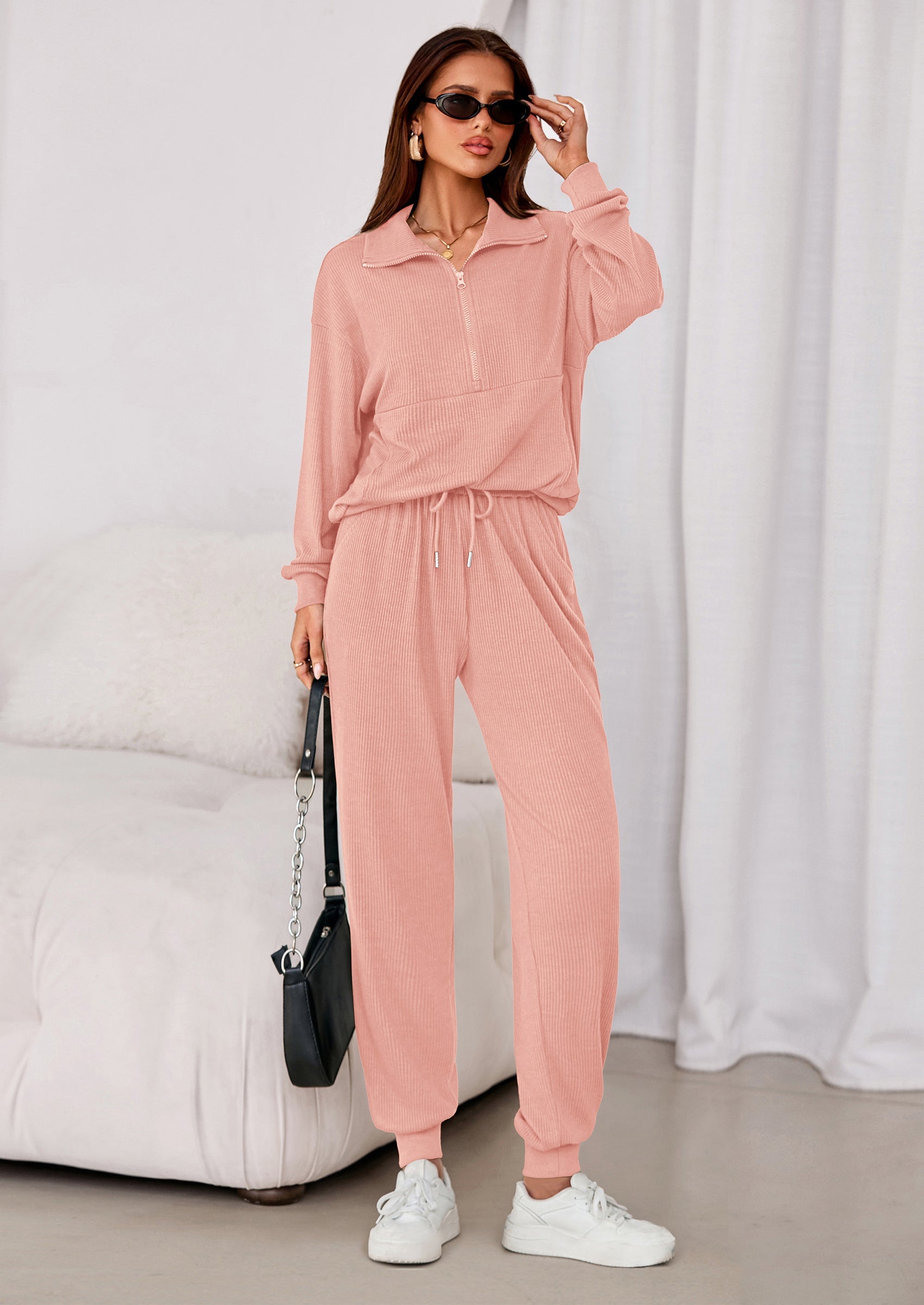 Chichi Women's Fall 2 Piece Lounge Sets Zip Up Sweatshirt Jogger Pants Sweat Track Suits Travel Outfit Winter Clothing Light Blue