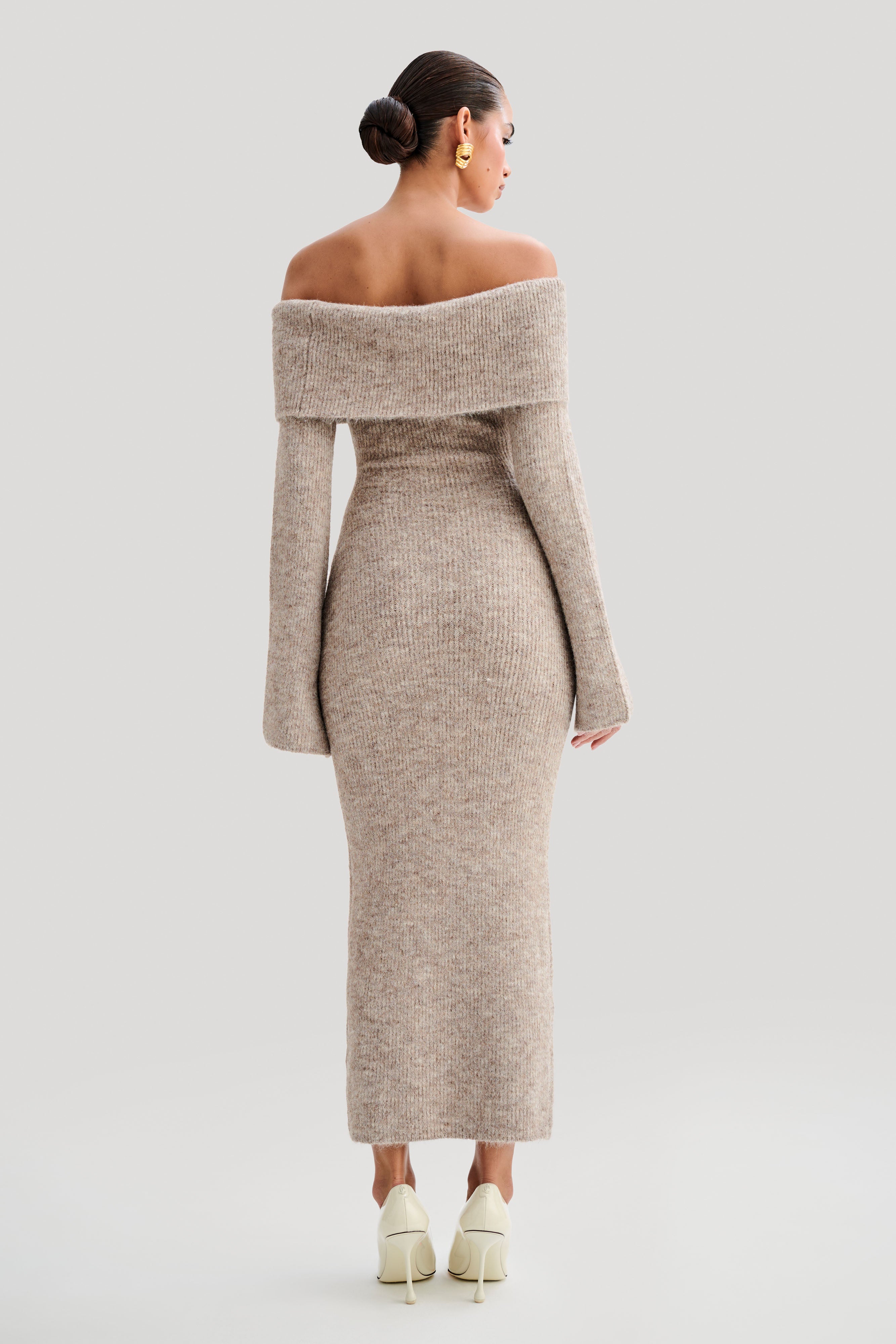 Althea | Ribbed Knit Midi Dress Beige