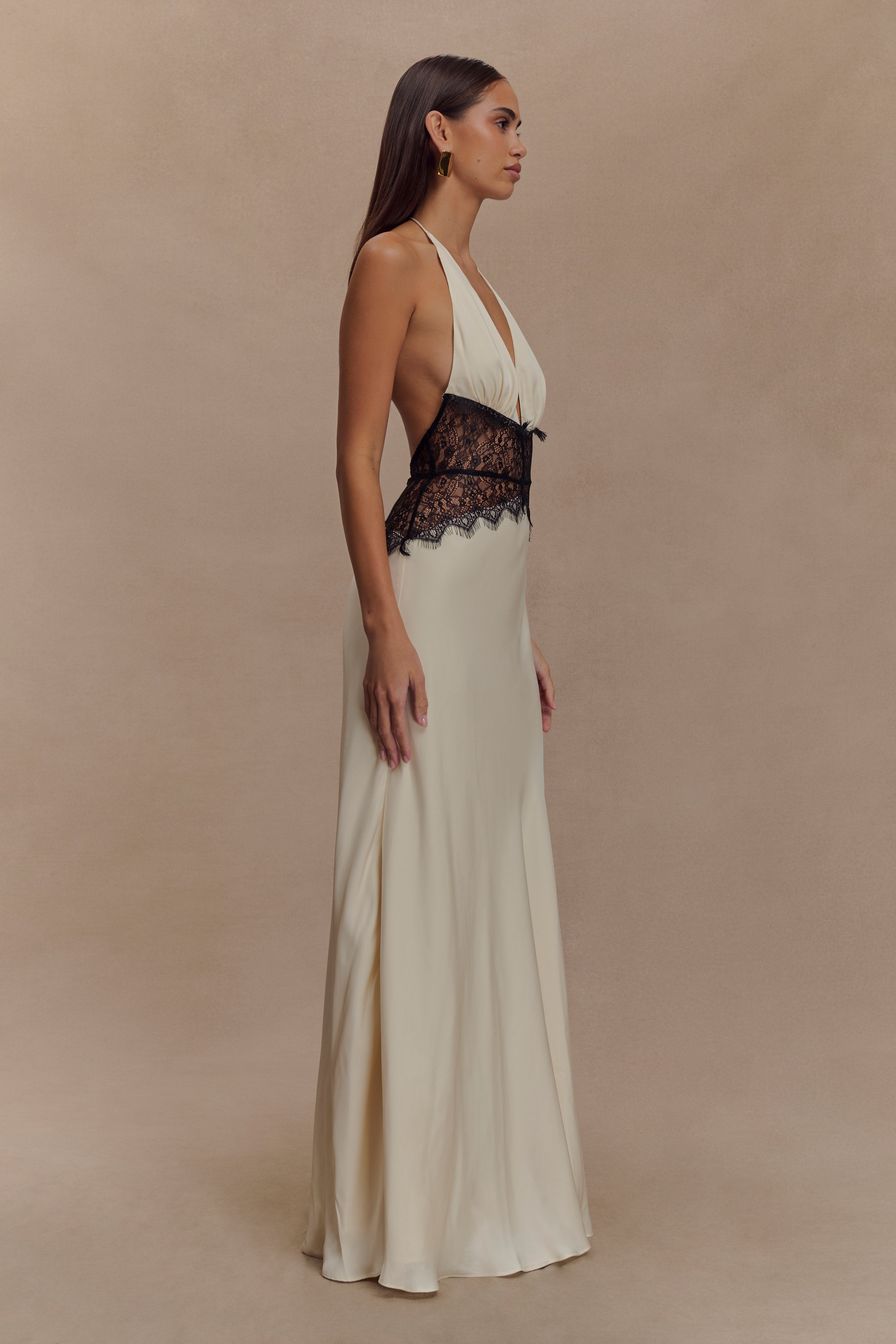 Noelle | Satin &amp; Lace Maxi Dress White