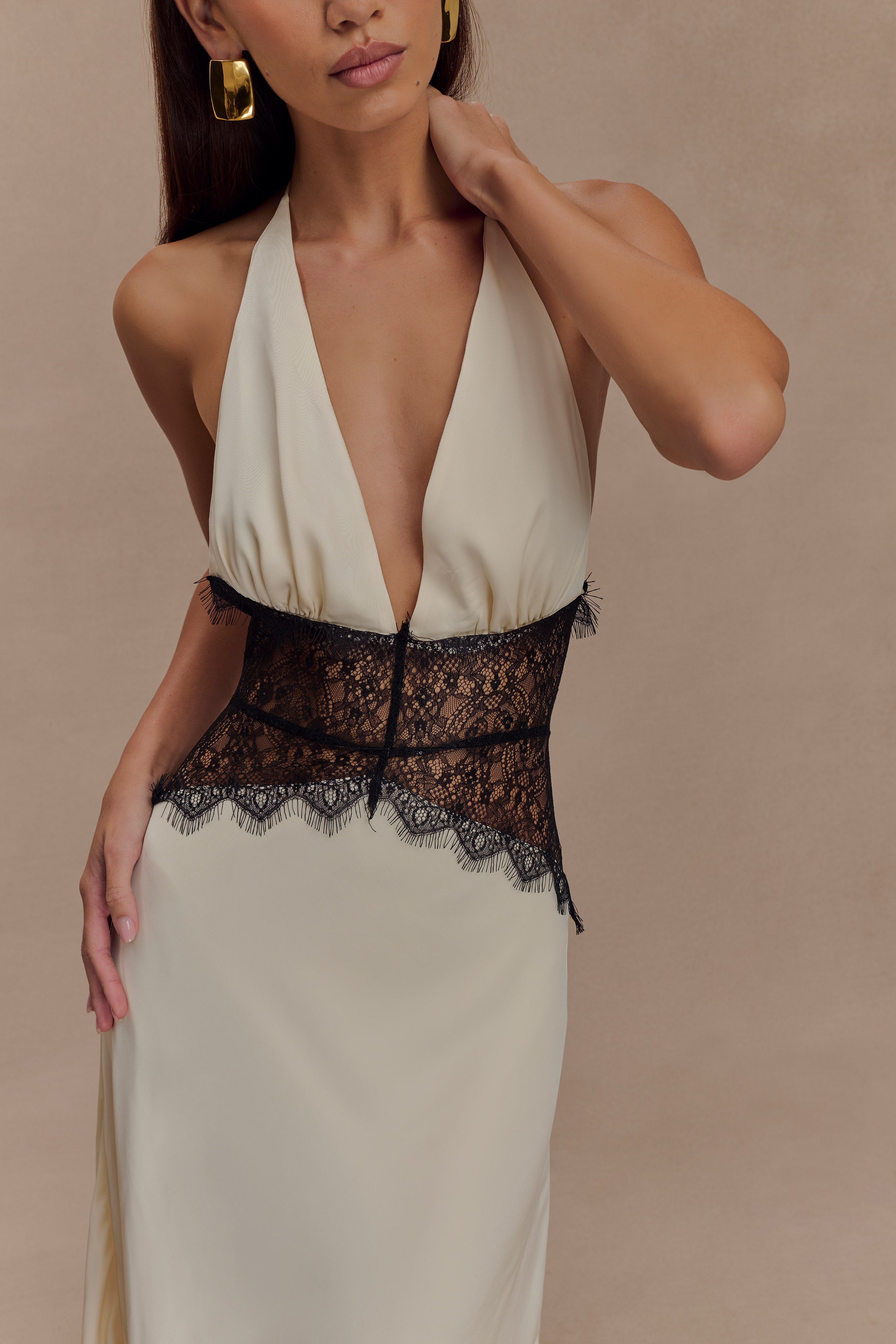 Noelle | Satin &amp; Lace Maxi Dress White