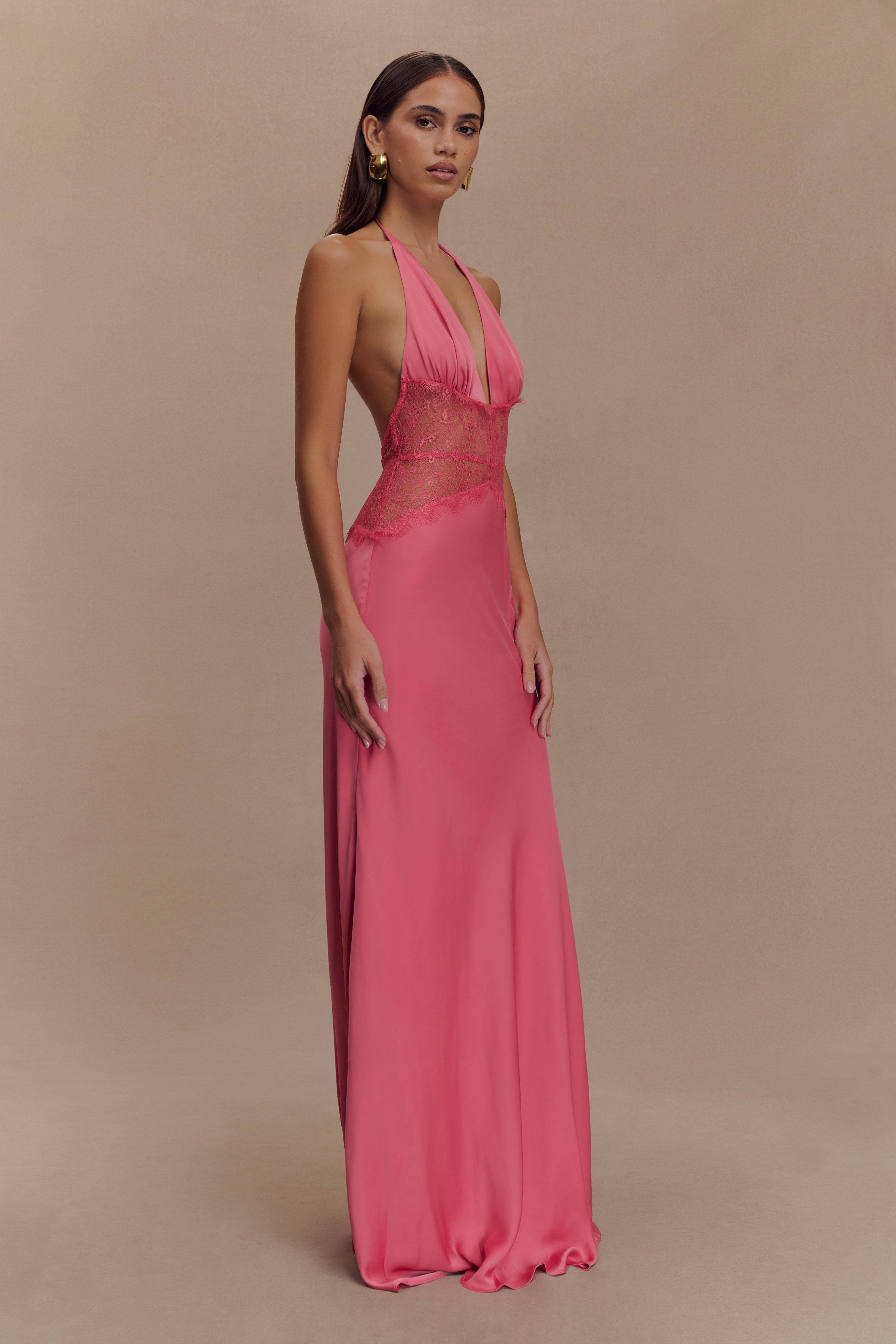 Noelle | Satin &amp; Lace Maxi Dress Blush Rose