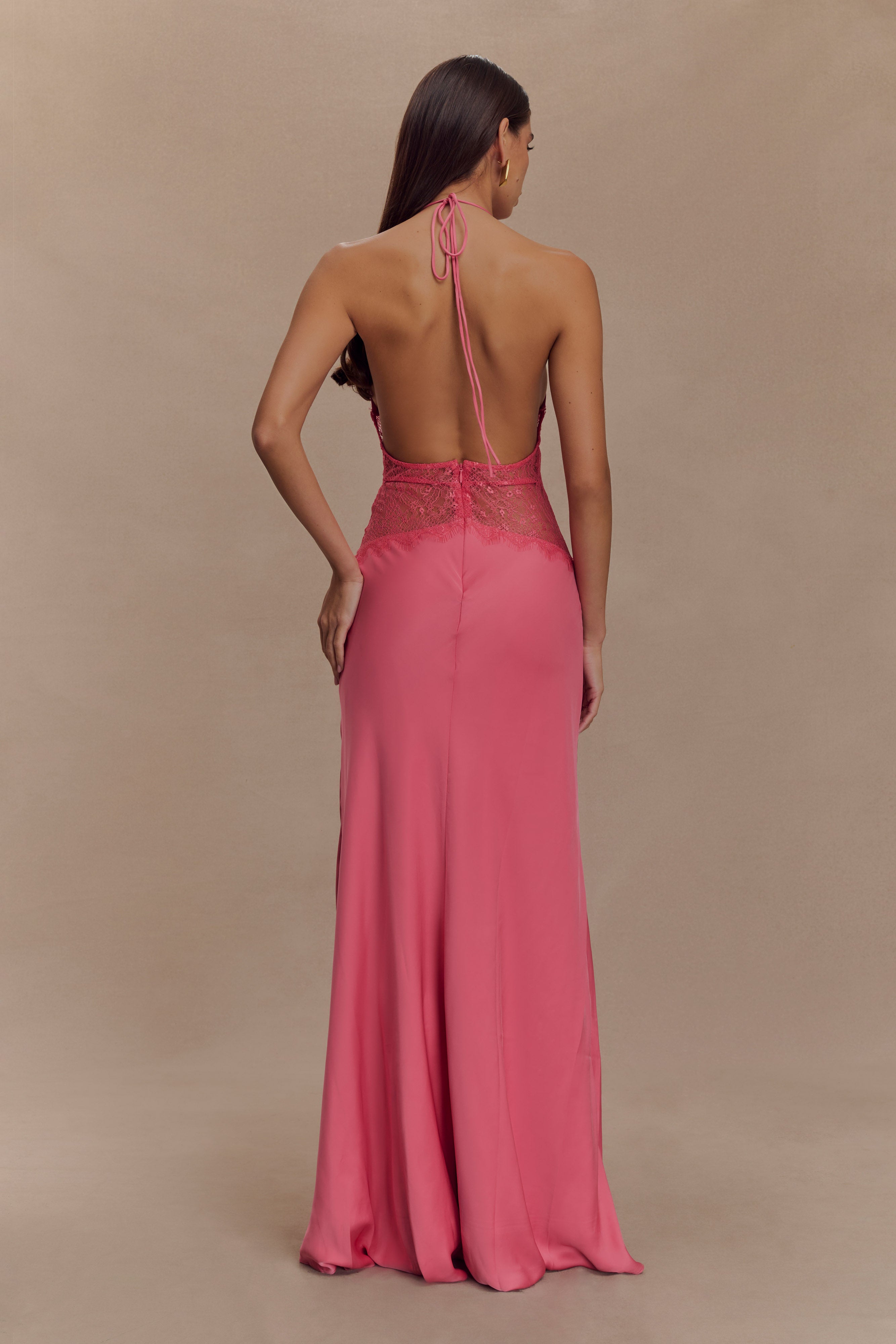 Noelle | Satin &amp; Lace Maxi Dress Blush Rose