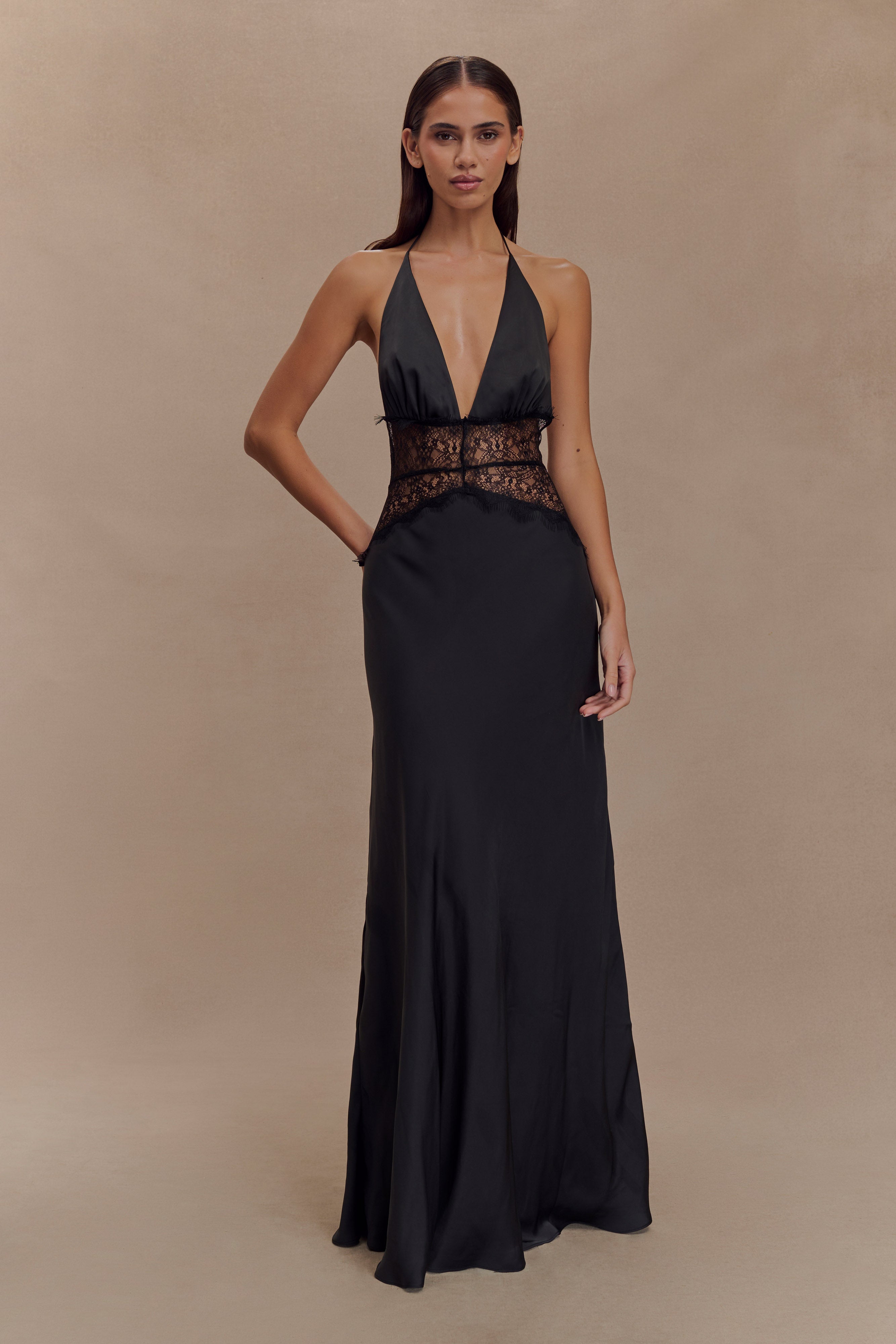 Noelle | Satin &amp; Lace Maxi Dress White