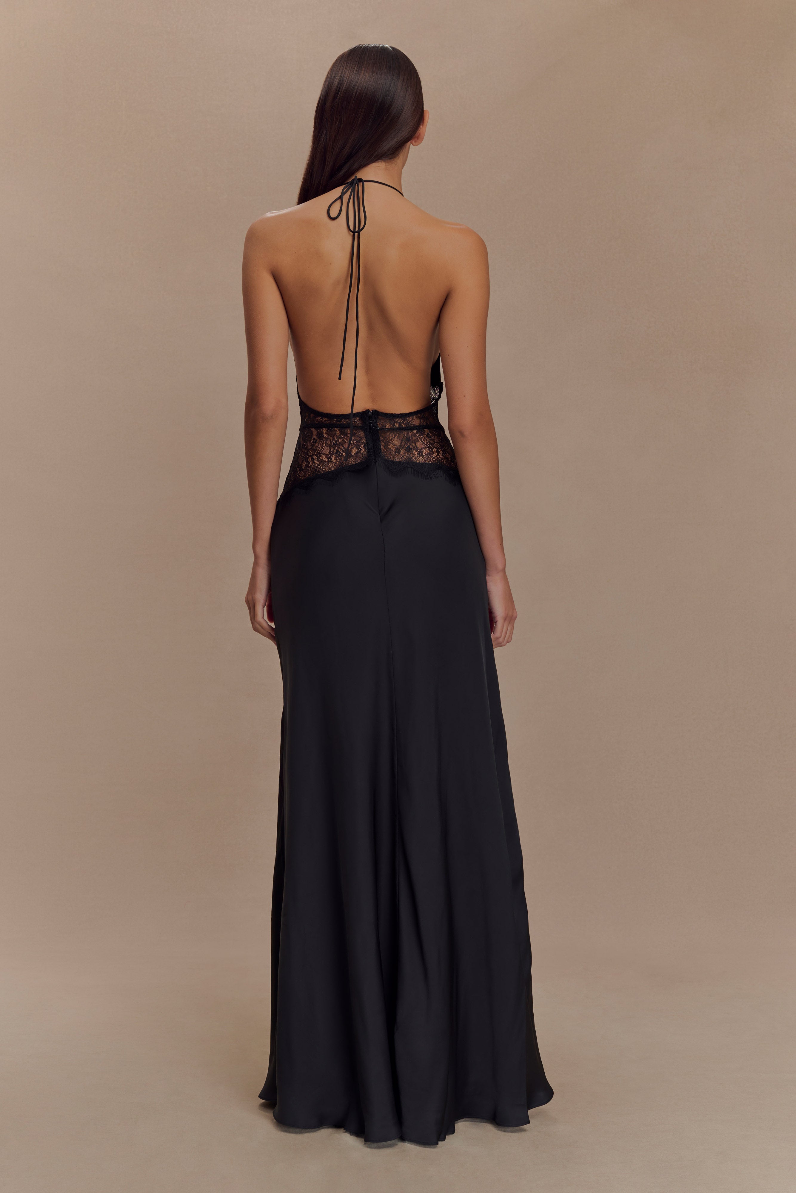 Noelle | Satin &amp; Lace Maxi Dress Black
