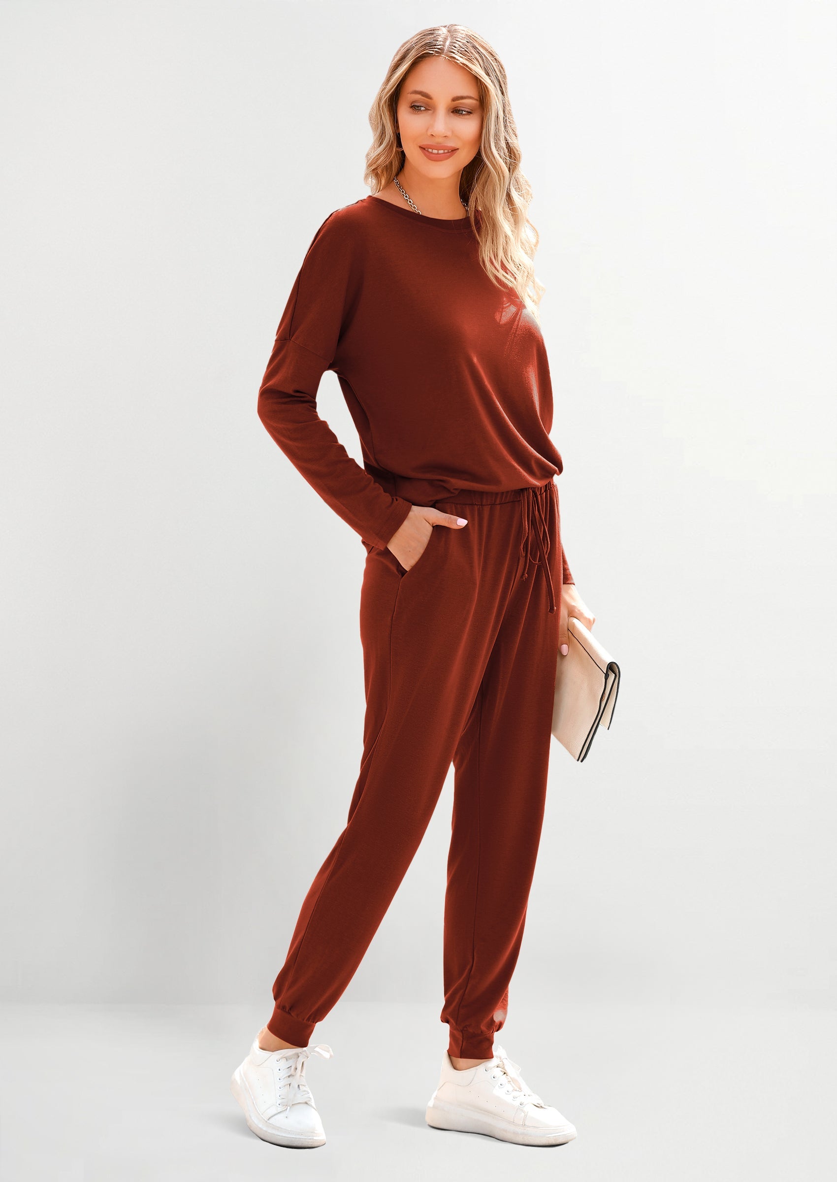Chichi Lounge Outfit Long Sleeve Crewneck Pullover Tops High Waisted Pants Set Tracksuit