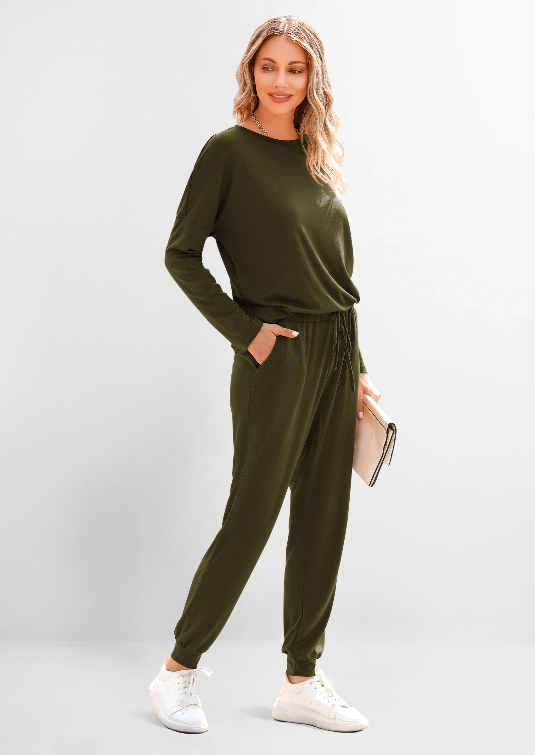 Chichi Lounge Outfit Long Sleeve Crewneck Pullover Tops High Waisted Pants Set Tracksuit Brown