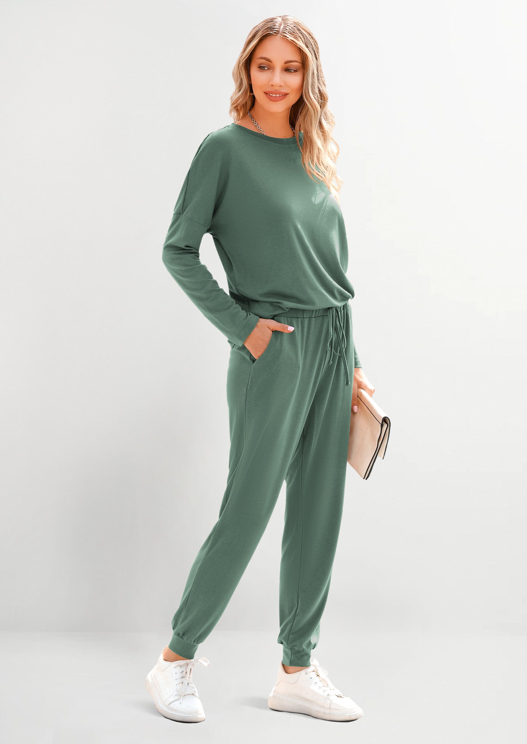 Chichi Lounge Outfit Long Sleeve Crewneck Pullover Tops High Waisted Pants Set Tracksuit