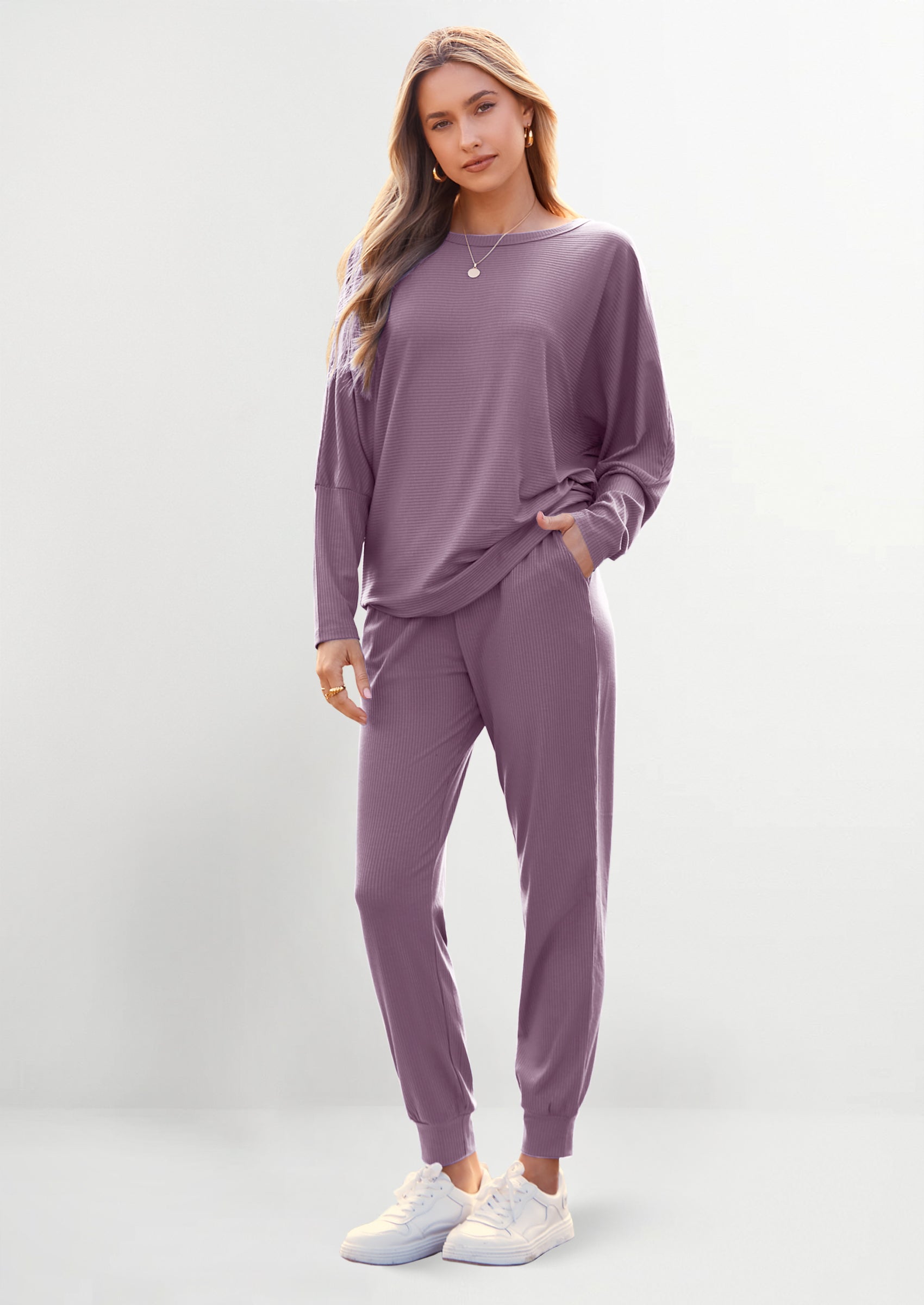 Chichi Women's Fall 2 Piece Lounge Set Long Sleeve Tops Ribbed Pants Spring Matching Sweatsuit Travel Outfits Clothes Coffee
