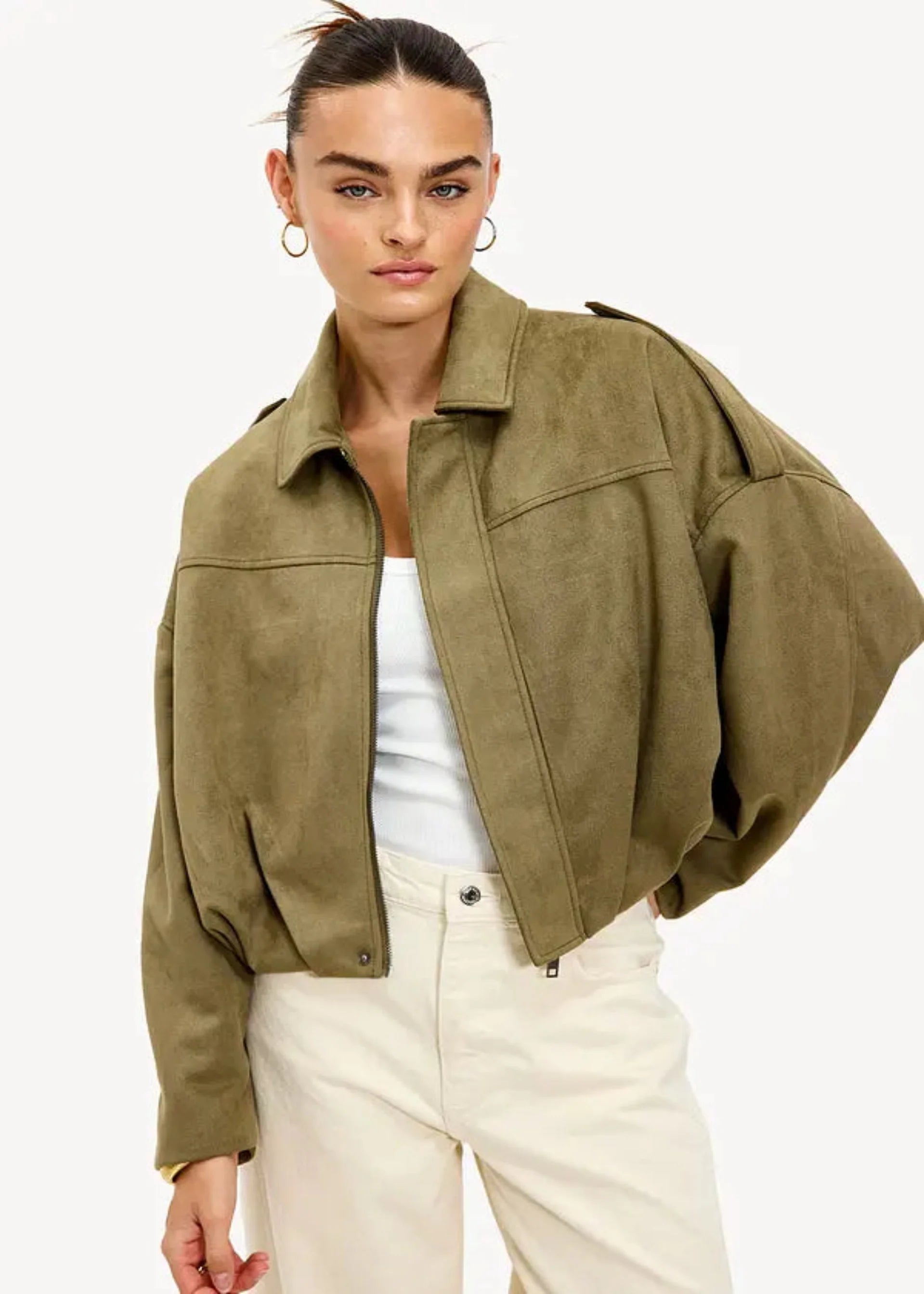 Siena | Suede Bomber Jacket Olive Green