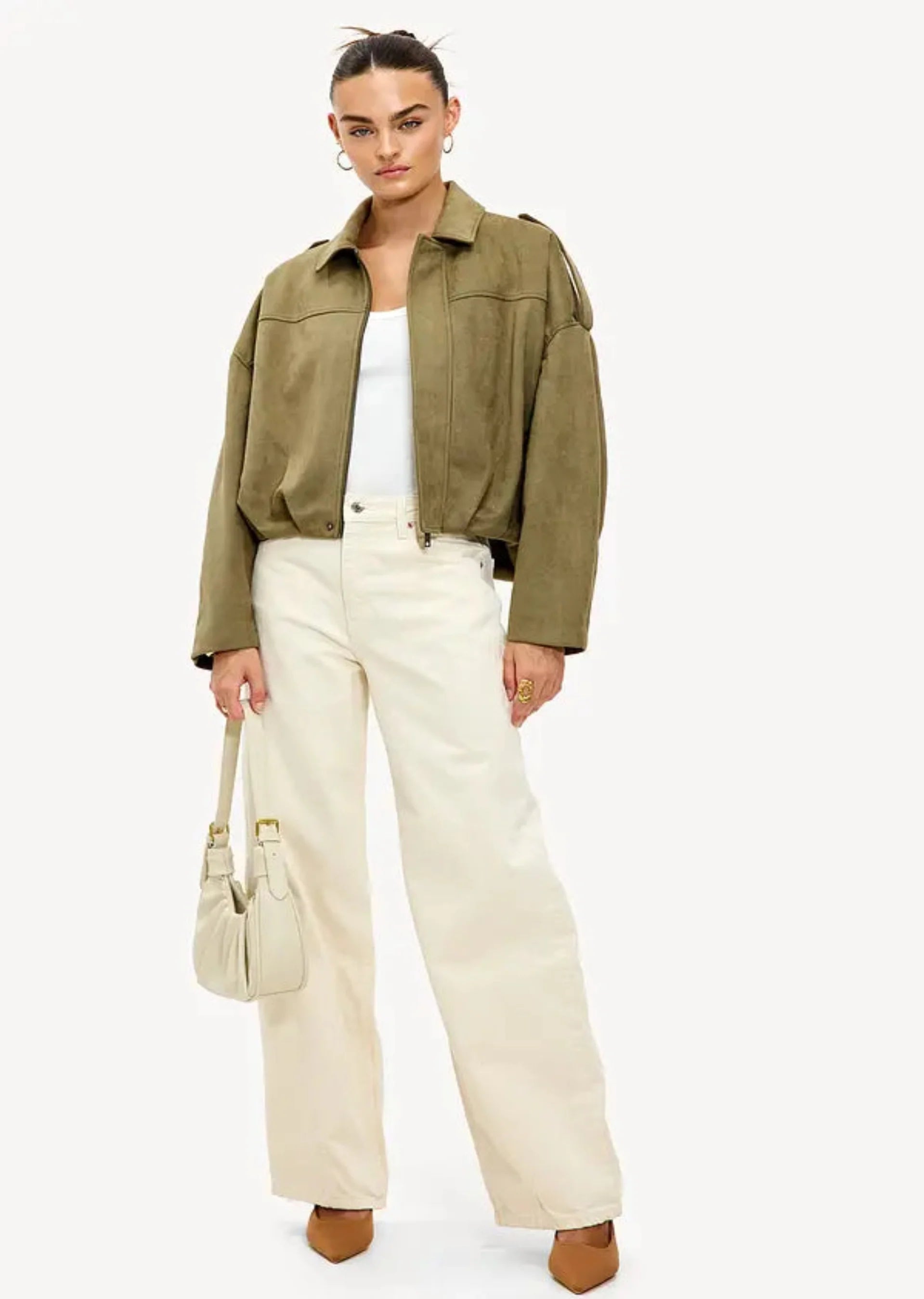 Siena | Suede Bomber Jacket Olive Green