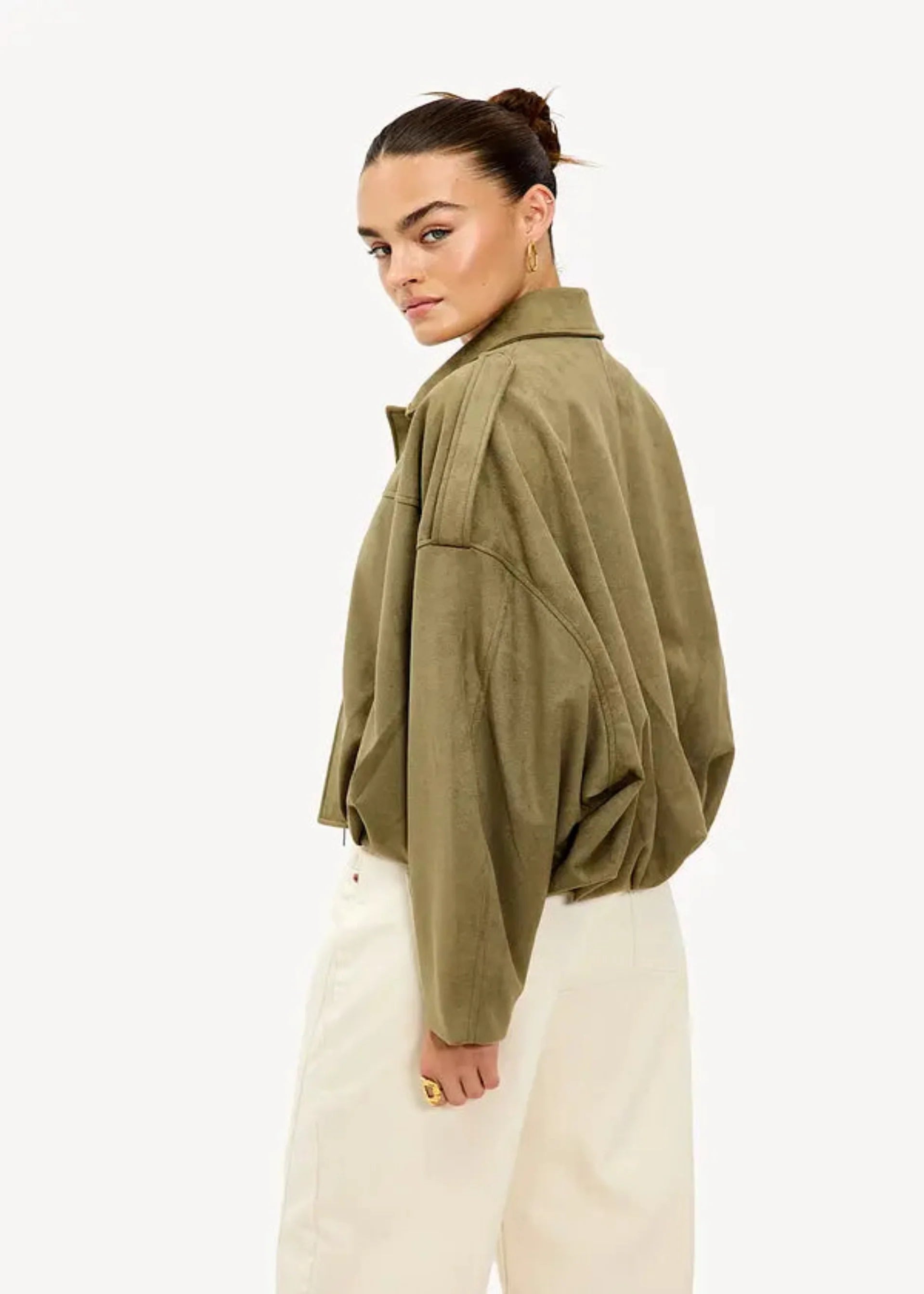 Siena | Suede Bomber Jacket Olive Green