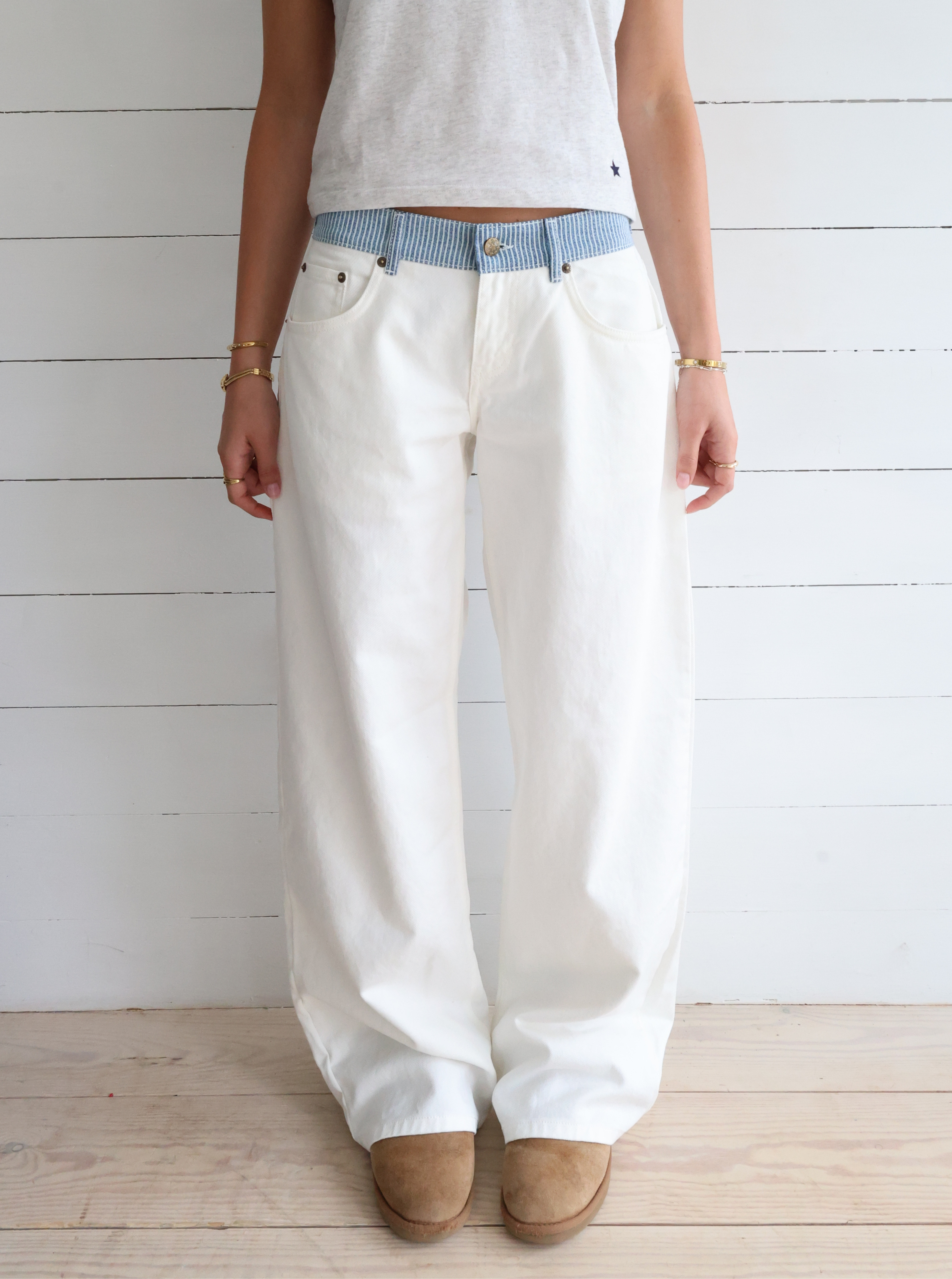 Milly | Striped Relaxed Jeans White