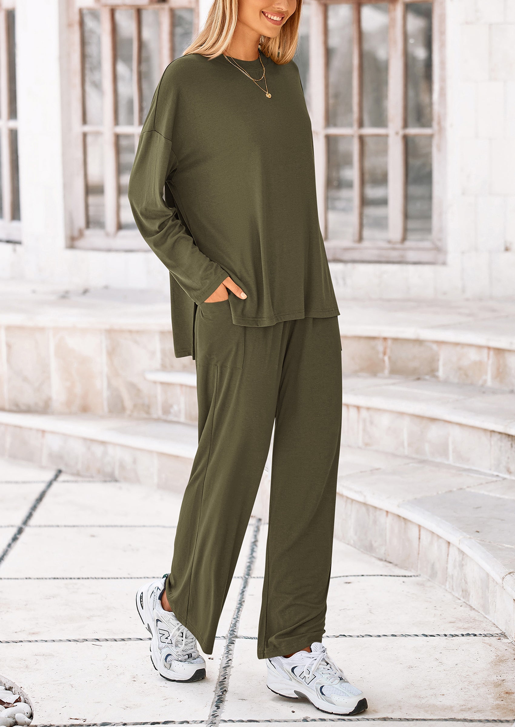 Chichi Women's Two Piece Lounge Sets Matching Long Sleeve Shirts Wide Leg Pants Tracksuits Travel Outfits Fall Clothes Black