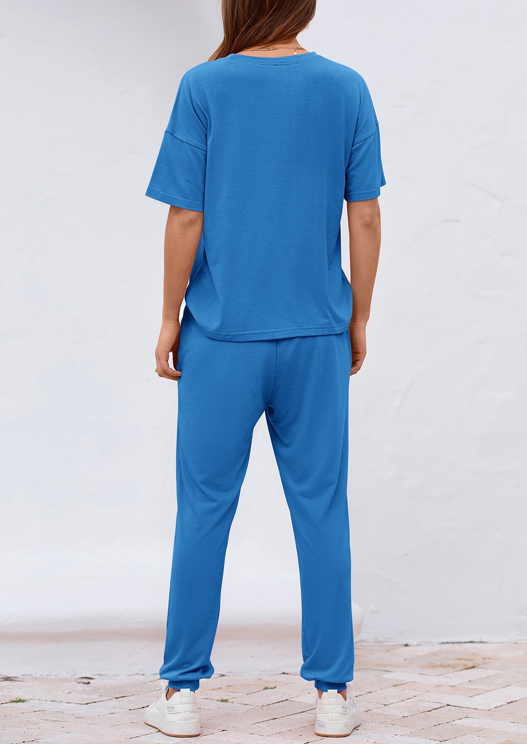 Chichi Women's Two Piece Lounge Sets Spring Summer Jogger Pants Vacation Outfits Travel Airplane Matching Clothes Blue