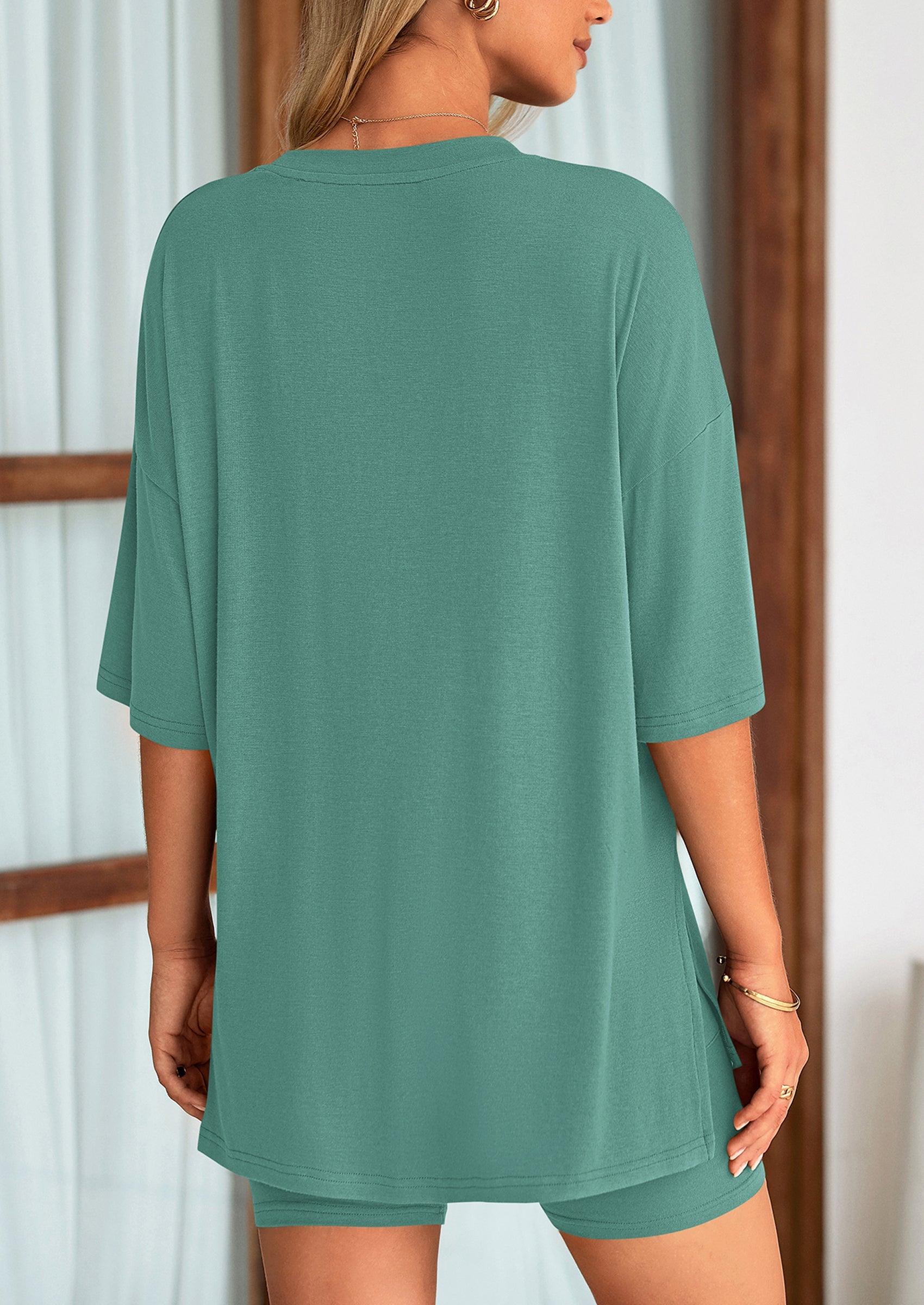 Chichi Women's Two Piece Lounge Set Summer Casual Oversized Shirts Biker Shorts Matching Airport Travel Outfit Fruit Green