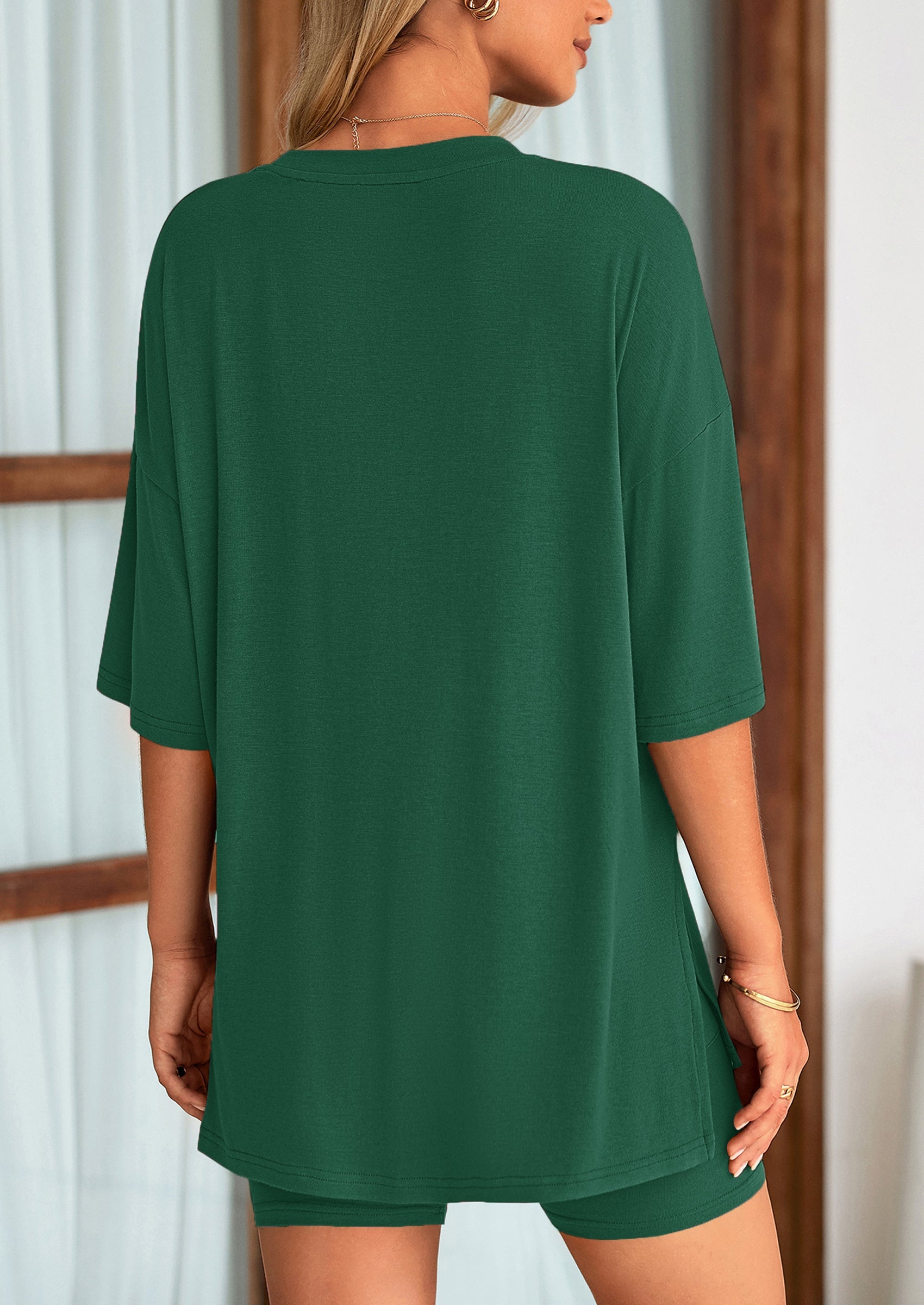 Chichi Women's Two Piece Lounge Set Summer Casual Oversized Shirts Biker Shorts Matching Airport Travel Outfit Green