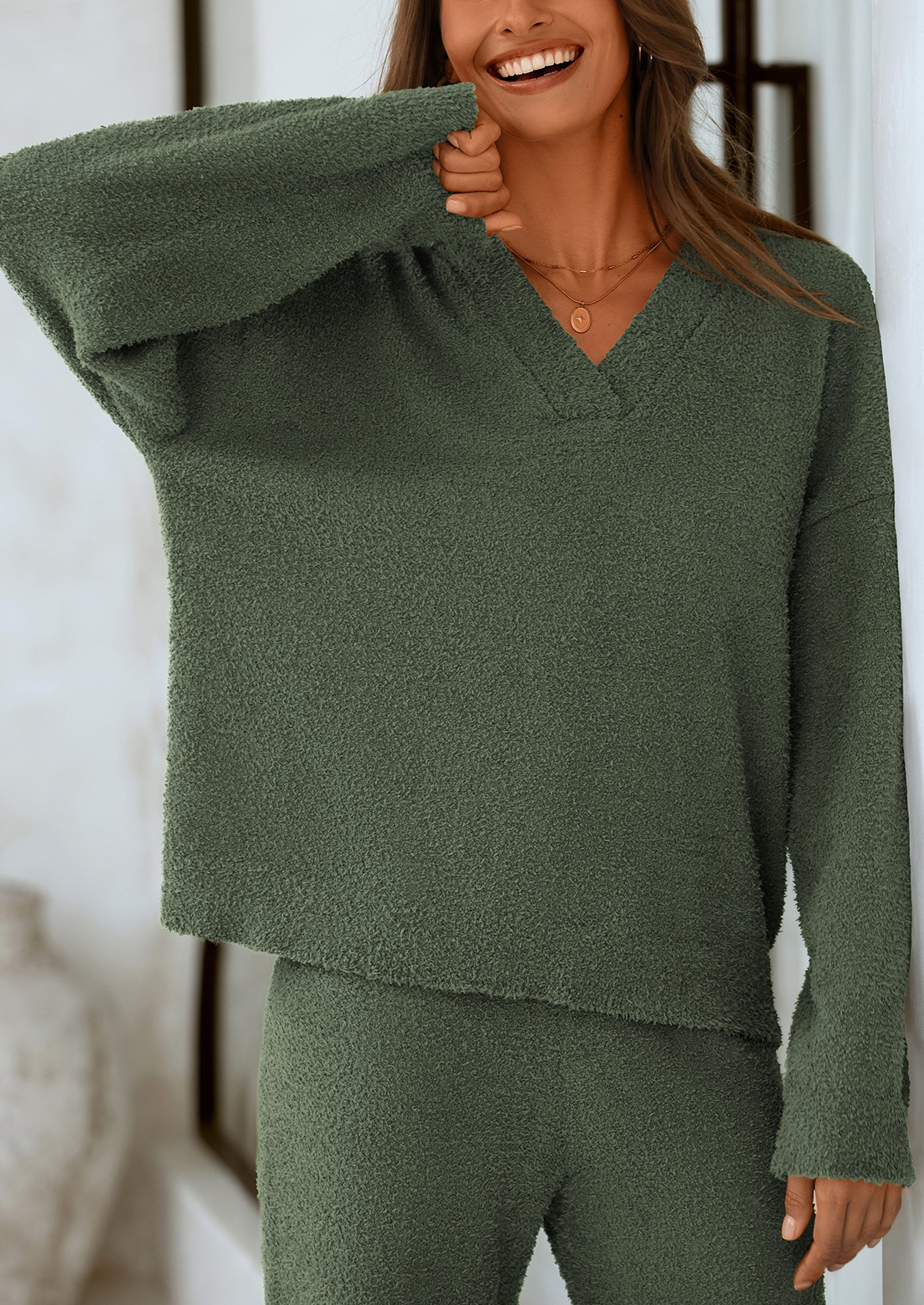 Chichi Lounge Sets for Women Two Piece Sweaters Pajama Set Fall Fashion Loungewear Outfits Matching Winter Clothes Black