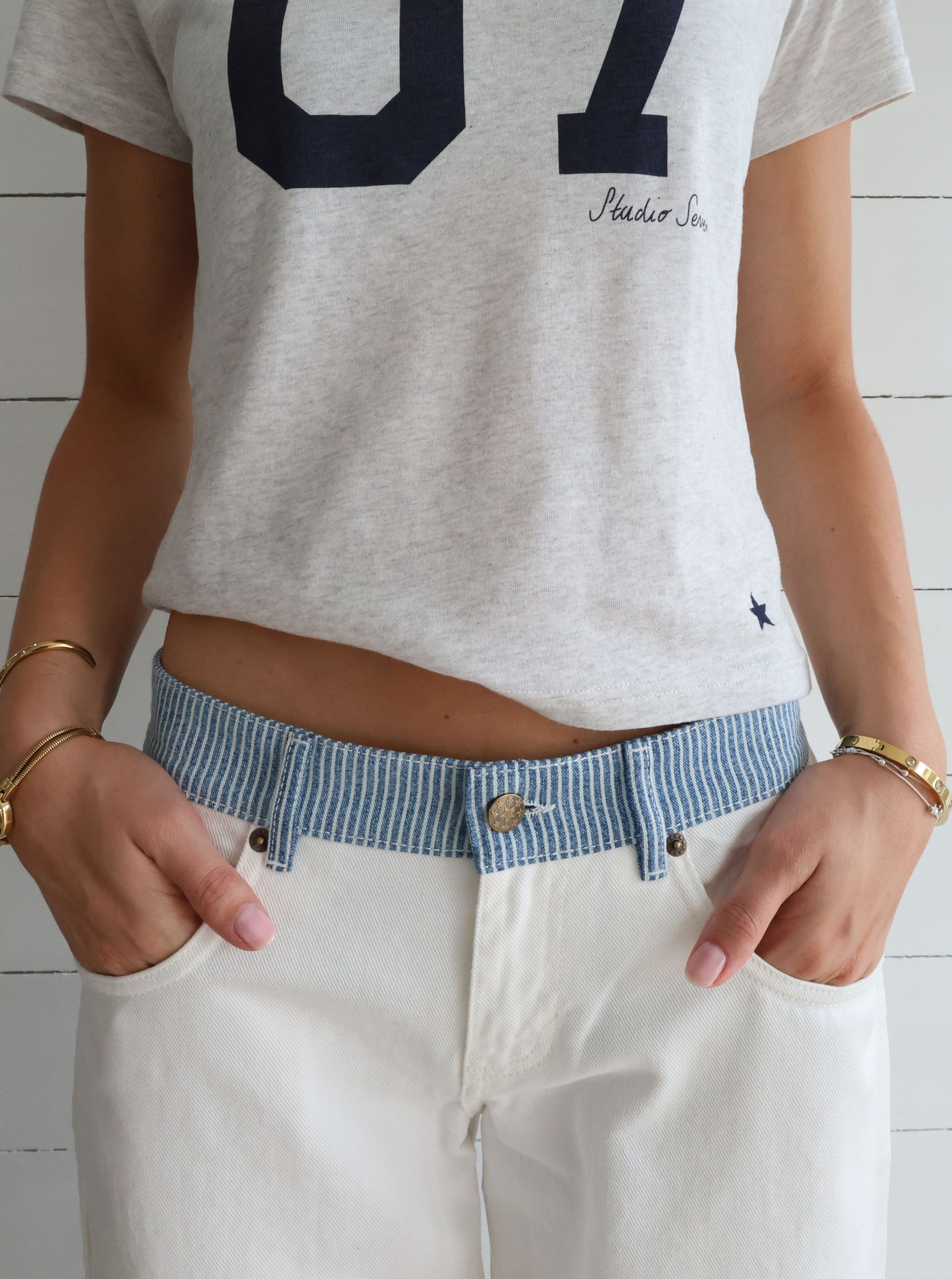 Milly | Striped Relaxed Jeans White