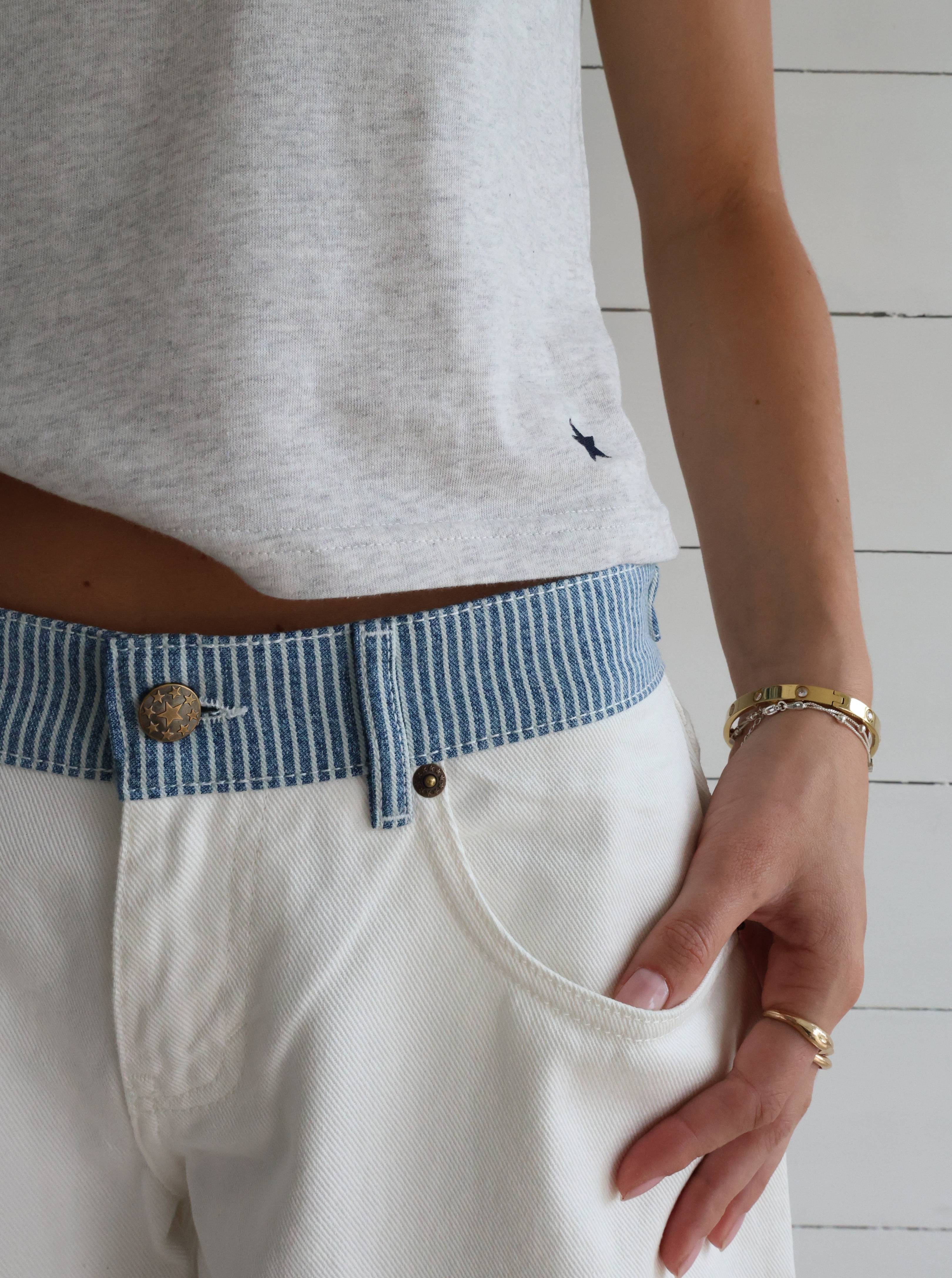 Milly | Striped Relaxed Jeans White