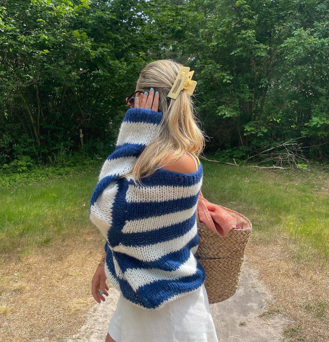 Marina | Striped Chunky Knit Sweater Blue