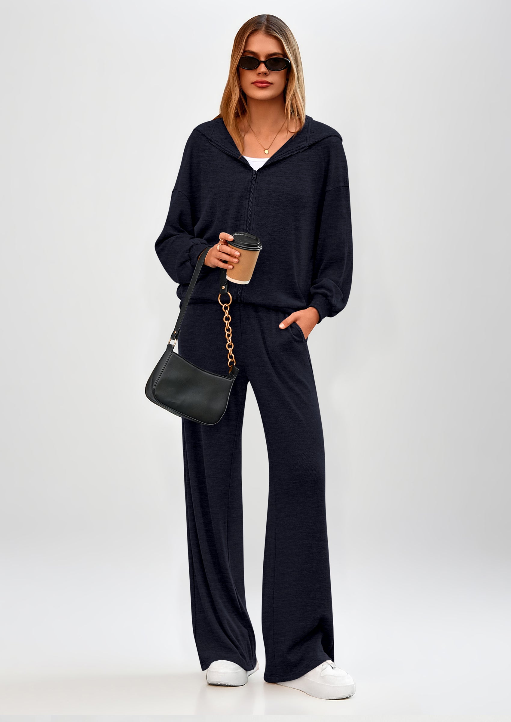 Chichi Women's 2 Piece Fall Lounge Sets Zip Up Hoodie Wide Leg Pants Tracksuit Matching Travel Outfits Clothes Burgundy