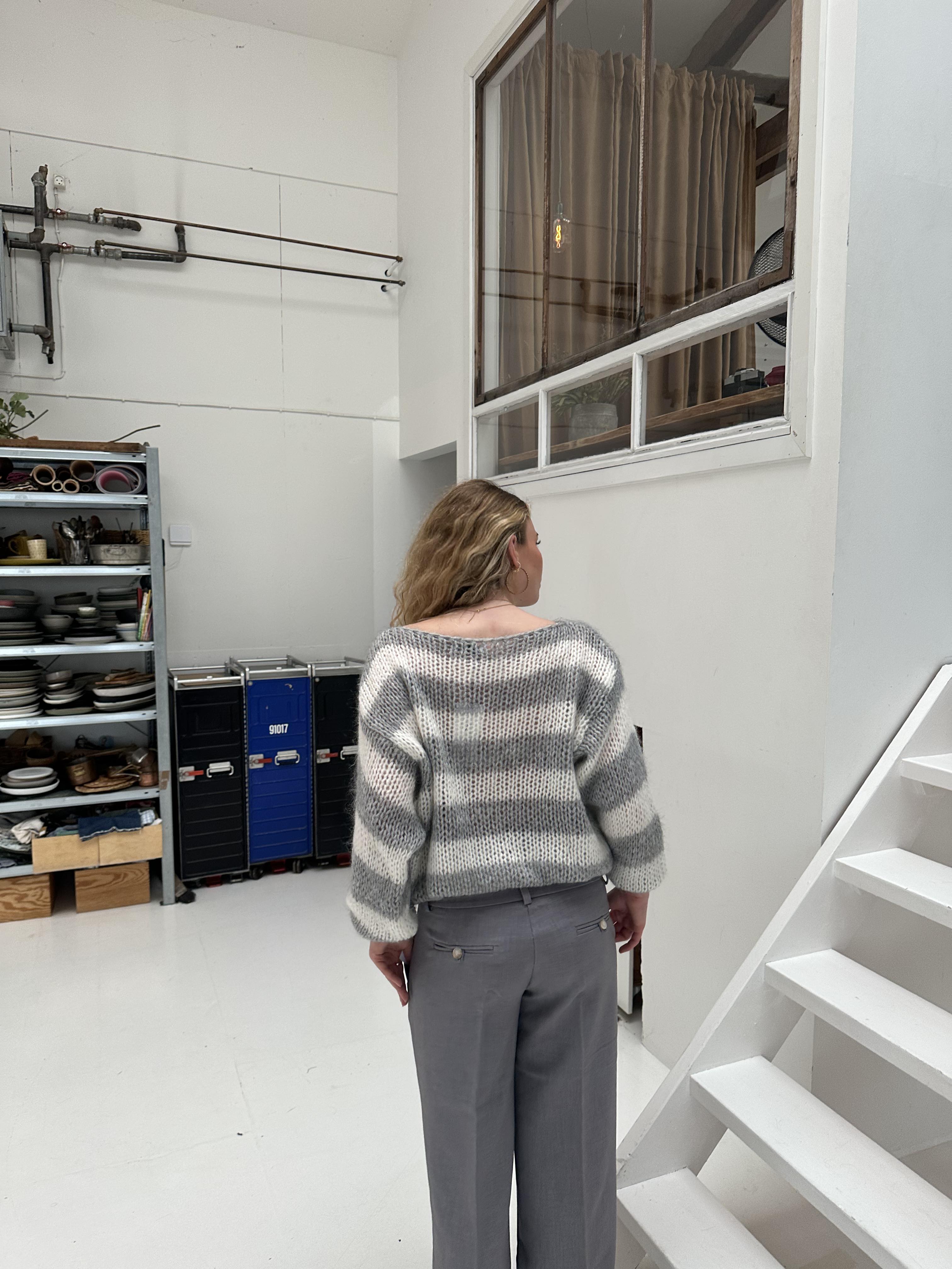 Marina | Striped Chunky Knit Sweater Grey