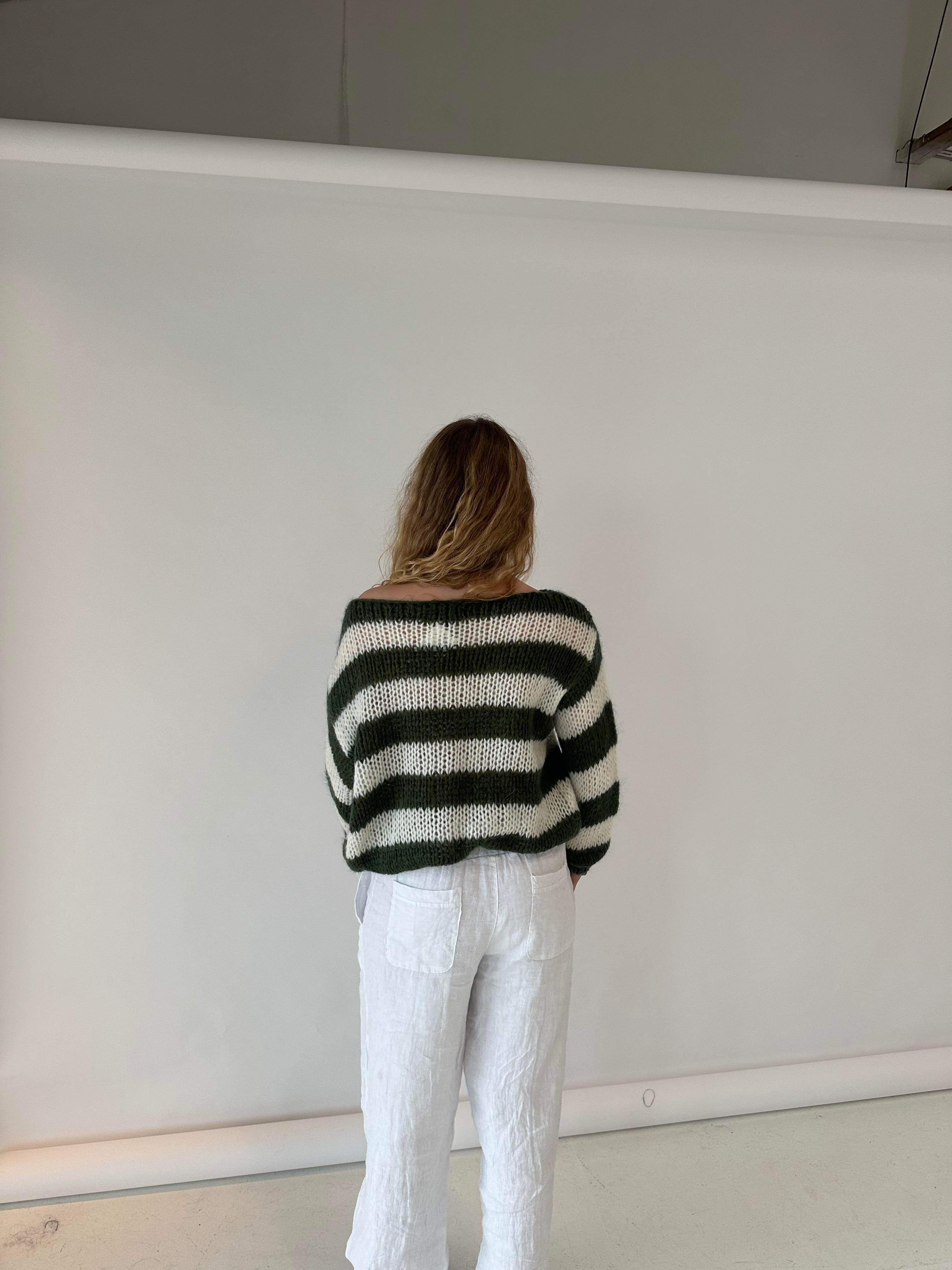 Marina | Striped Chunky Knit Sweater Green