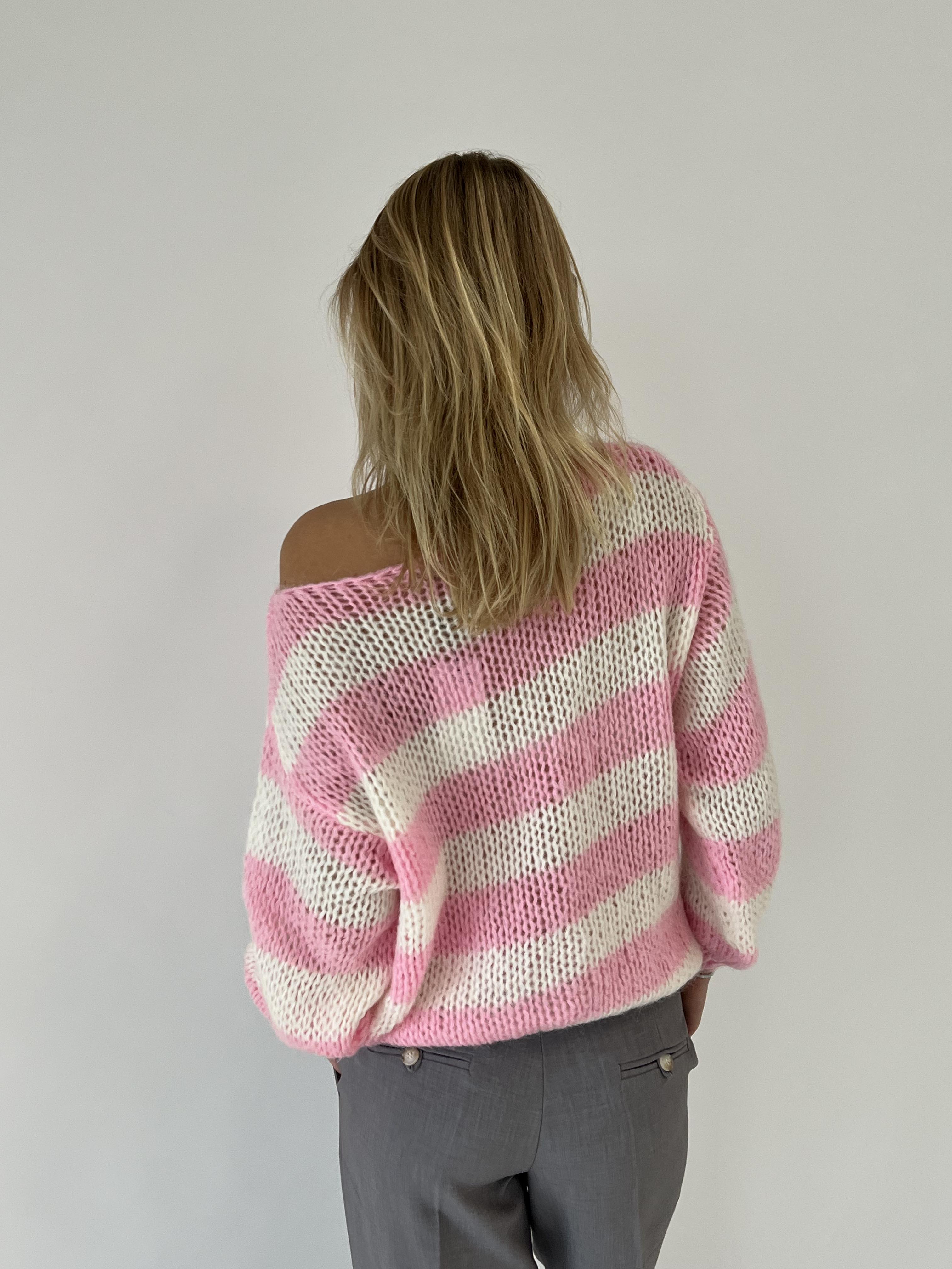 Marina | Striped Chunky Knit Sweater Pink