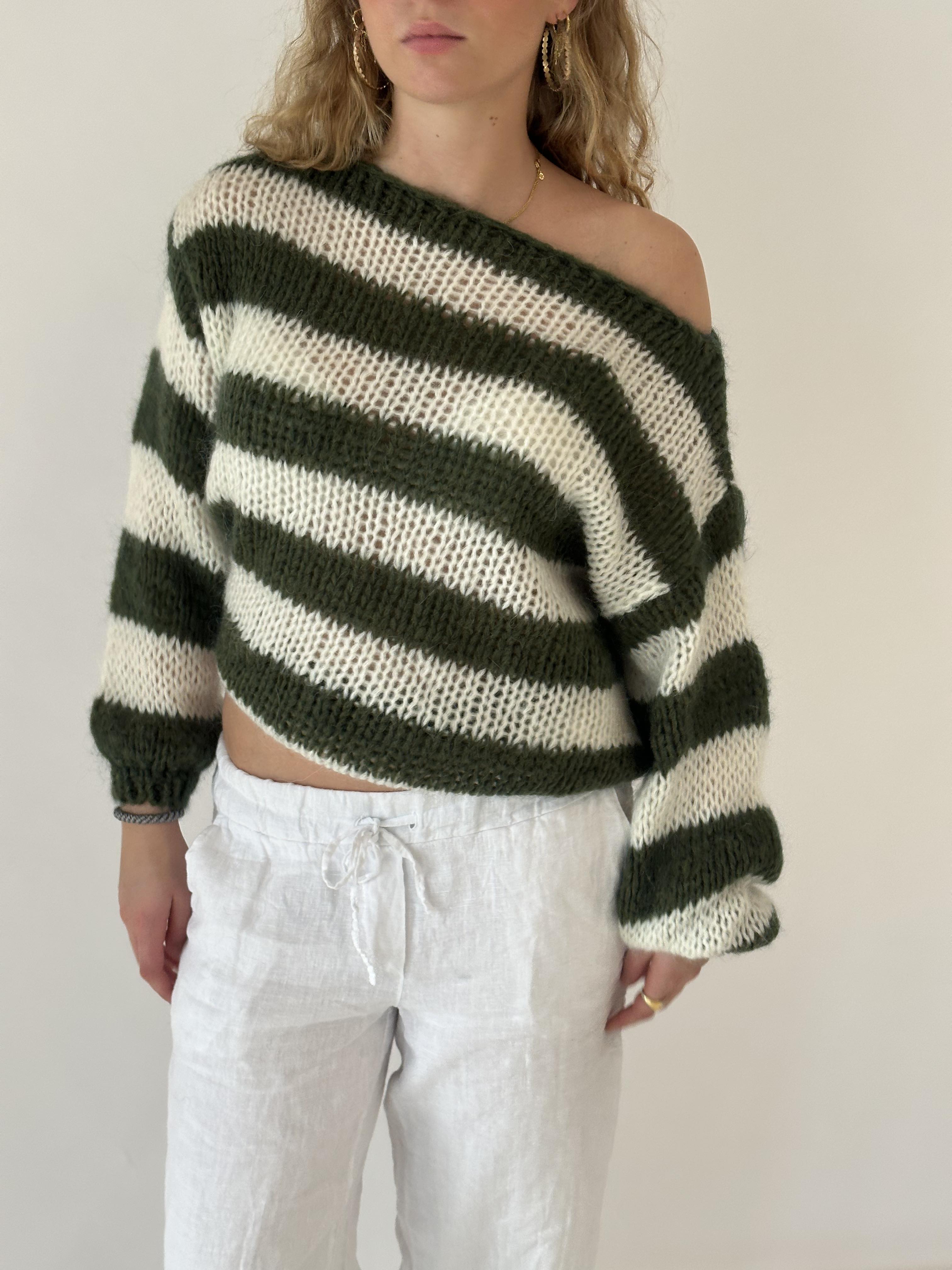 Marina | Striped Chunky Knit Sweater Green