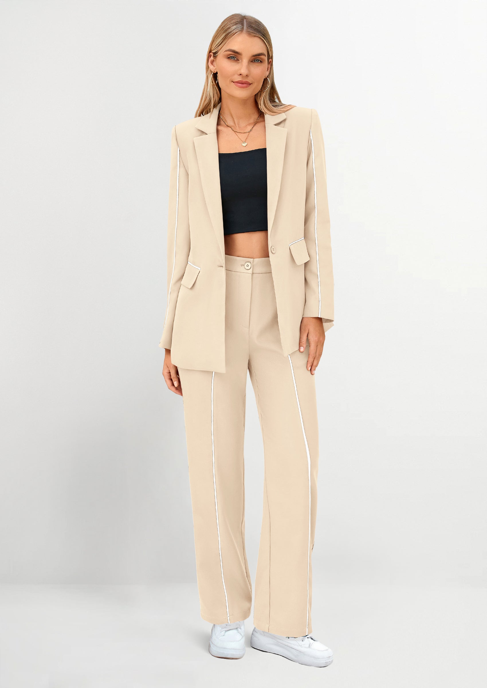 Chichi 2 Piece Blazer Outfits Business Casual Oversized Jacket Wide Leg Work Pants Dressy Suit Set