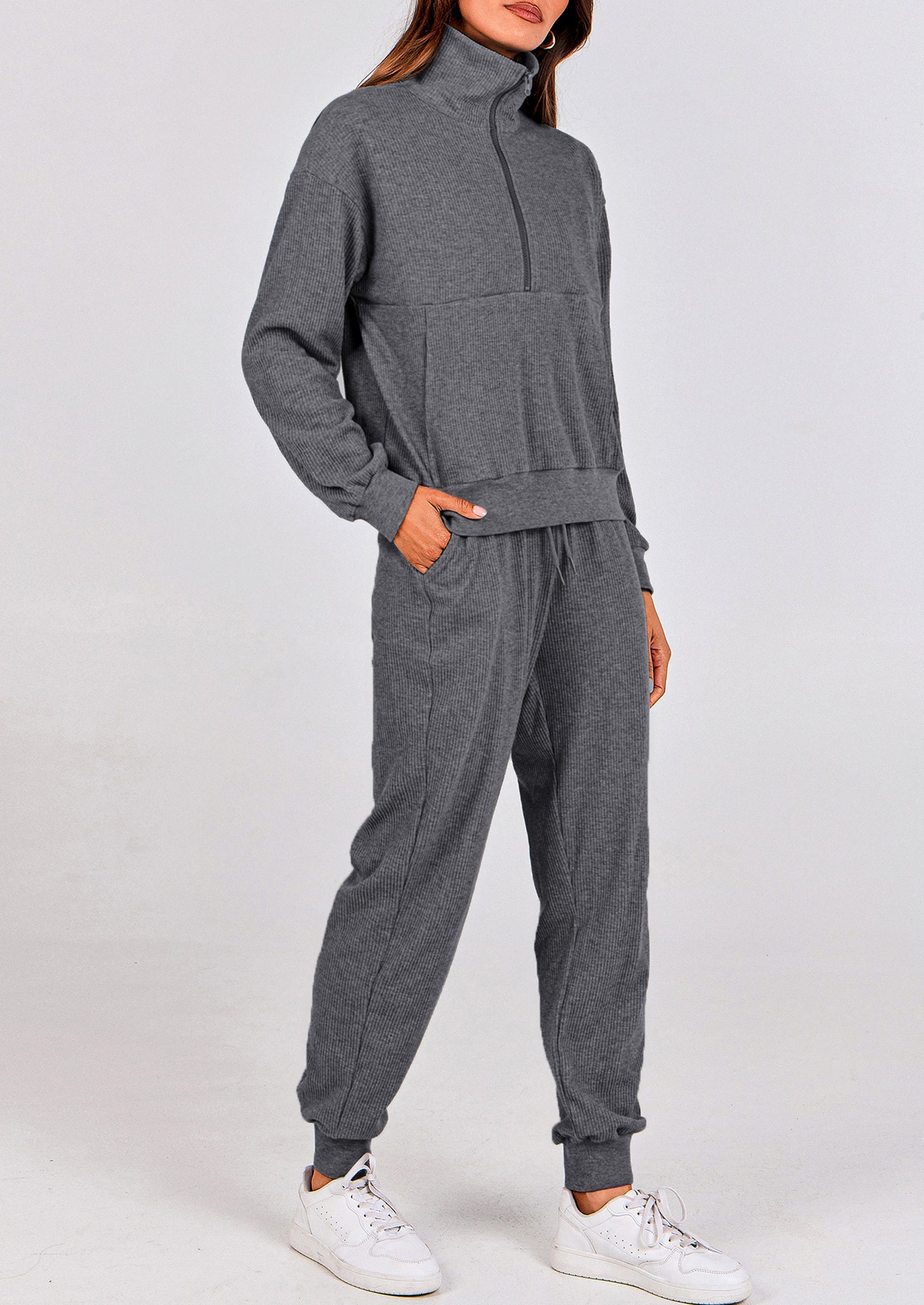 Chichi Women's Fall 2 Piece Lounge Sets Zip Up Sweatshirt Jogger Pants Sweat Track Suits Travel Outfit Winter Clothing Black