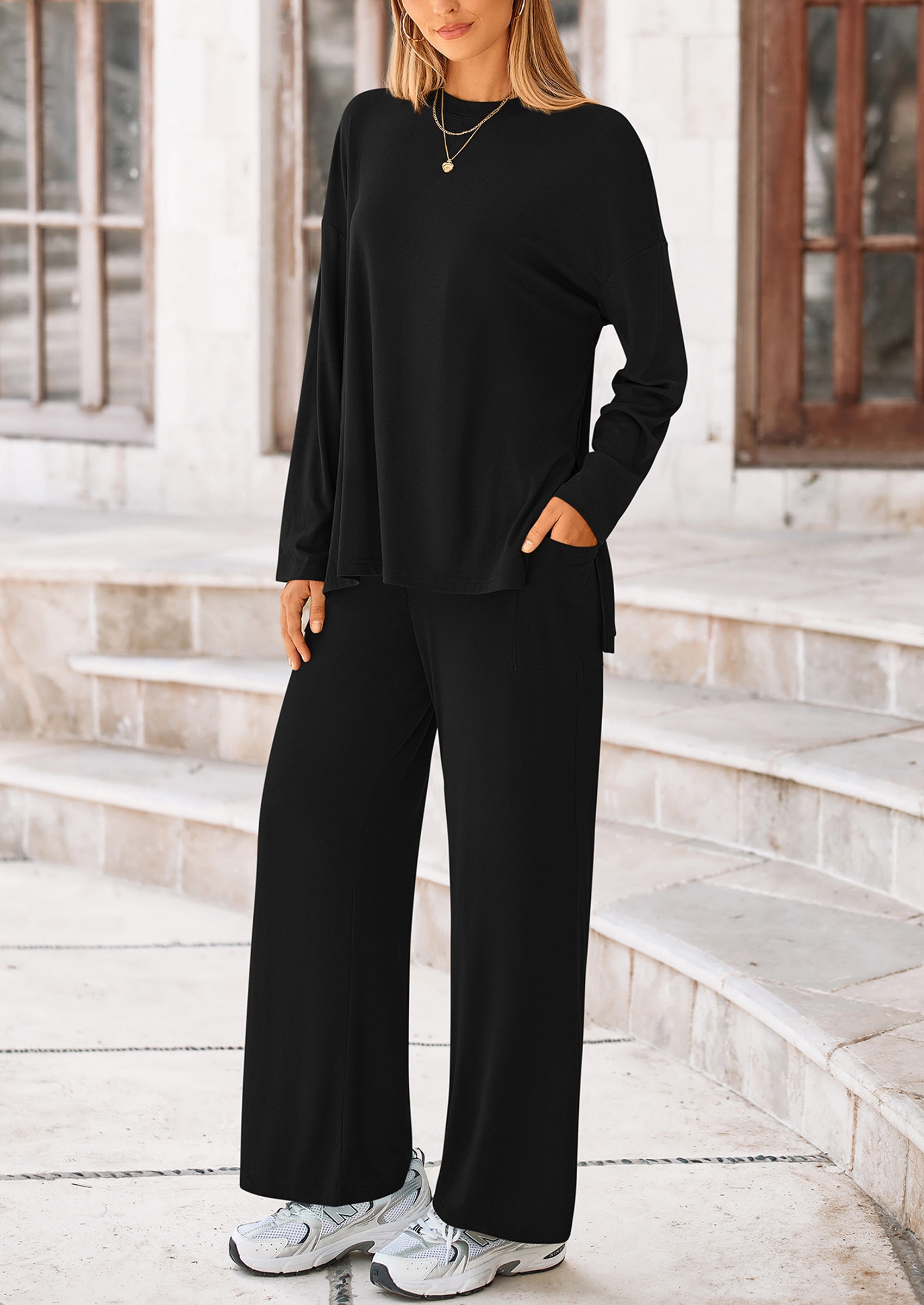 Chichi Women's Two Piece Lounge Sets Matching Long Sleeve Shirts Wide Leg Pants Tracksuits Travel Outfits Fall Clothes Pink