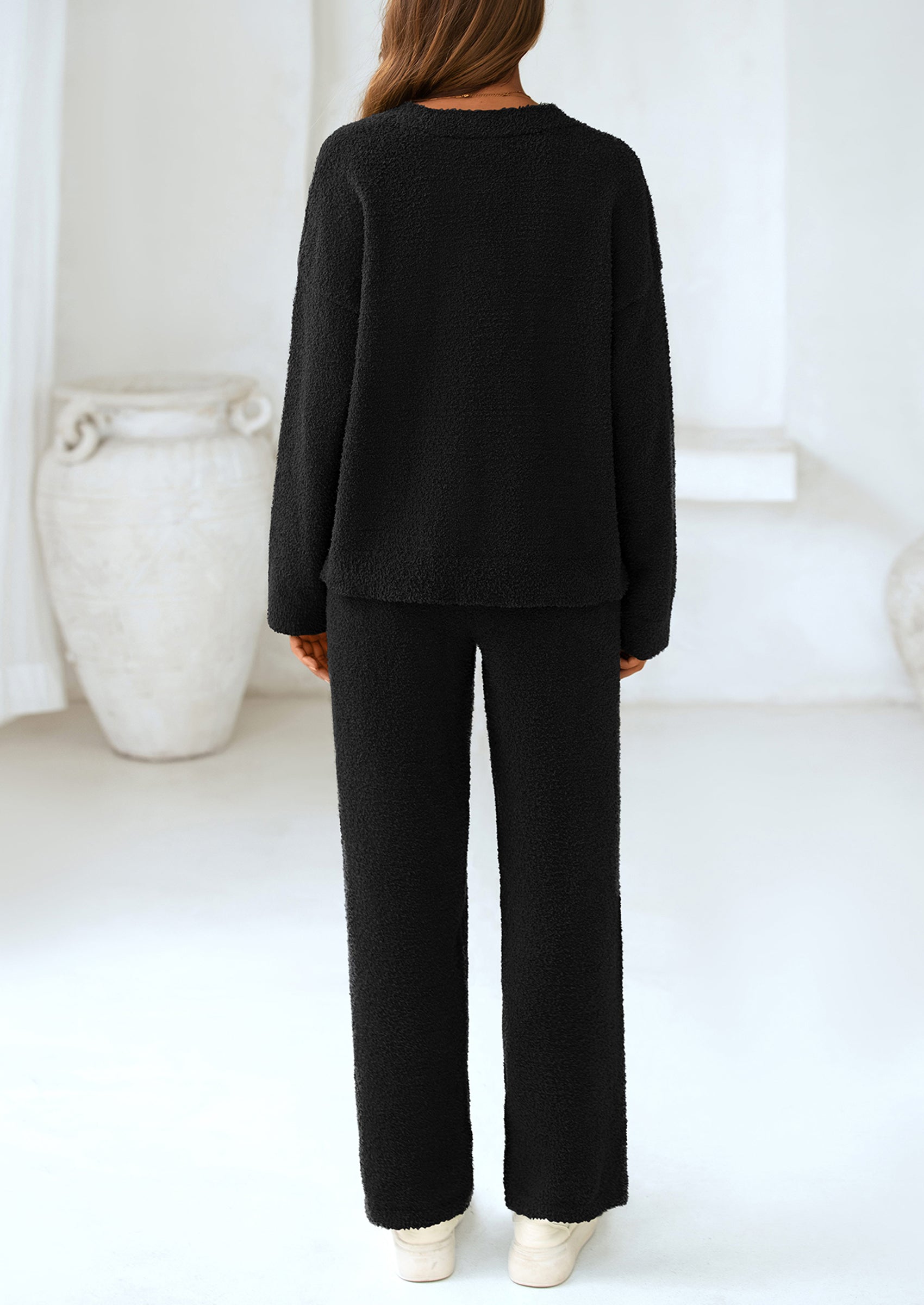 Chichi Lounge Sets for Women Two Piece Sweaters Pajama Set Fall Fashion Loungewear Outfits Matching Winter Clothes Black