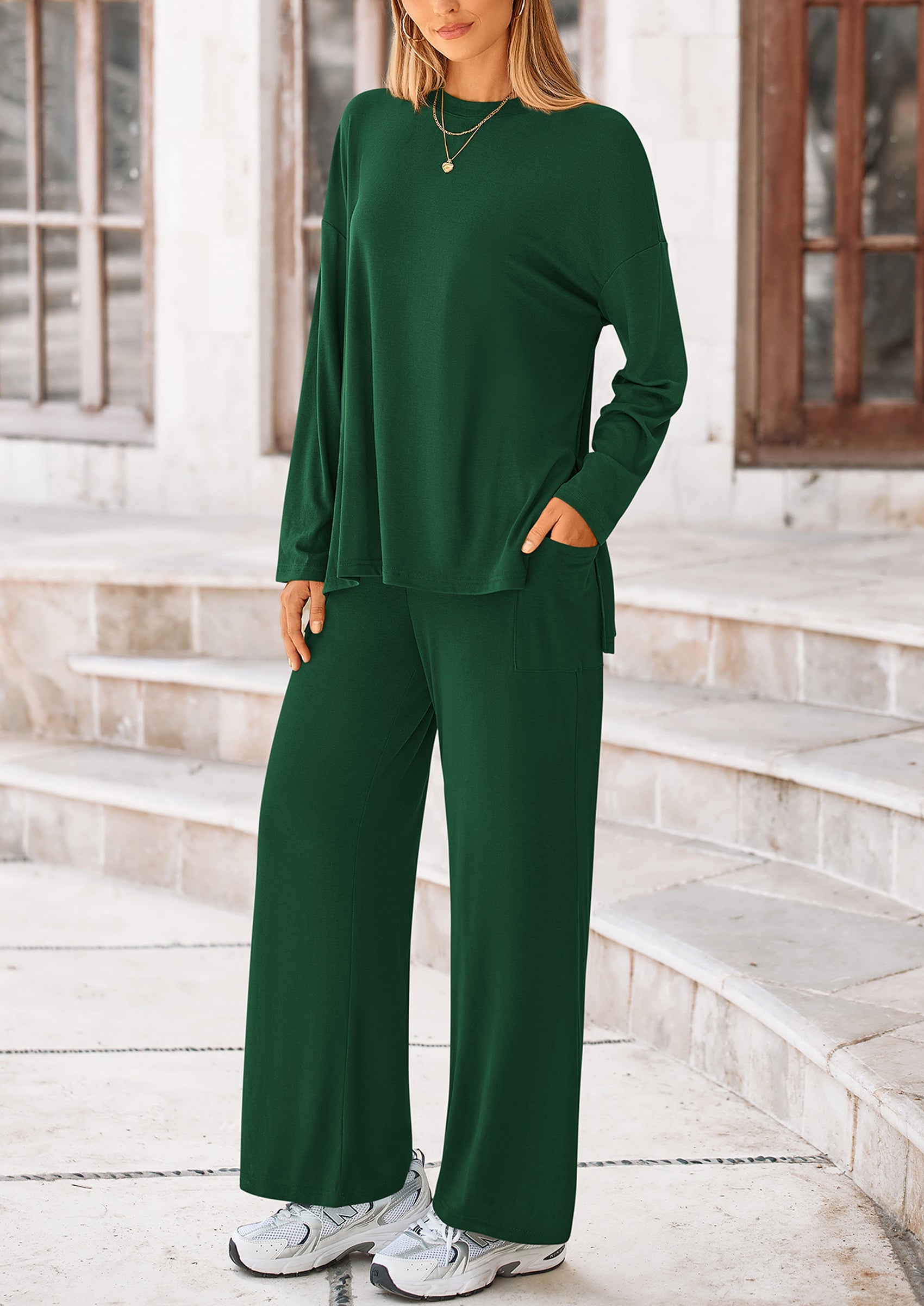 Chichi Women's Two Piece Lounge Sets Matching Long Sleeve Shirts Wide Leg Pants Tracksuits Travel Outfits Fall Clothes Dark Grey