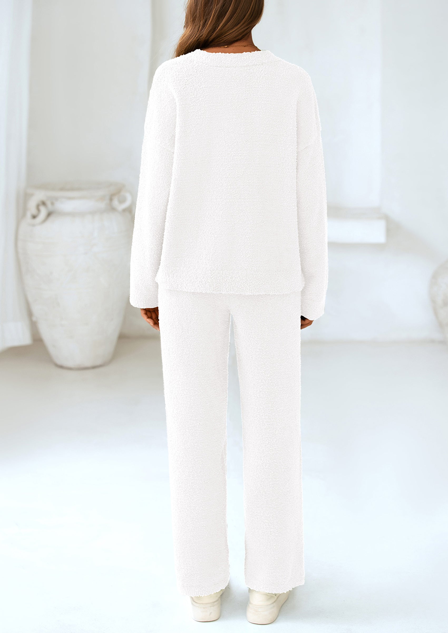 Chichi Lounge Sets for Women Two Piece Sweaters Pajama Set Fall Fashion Loungewear Outfits Matching Winter Clothes White